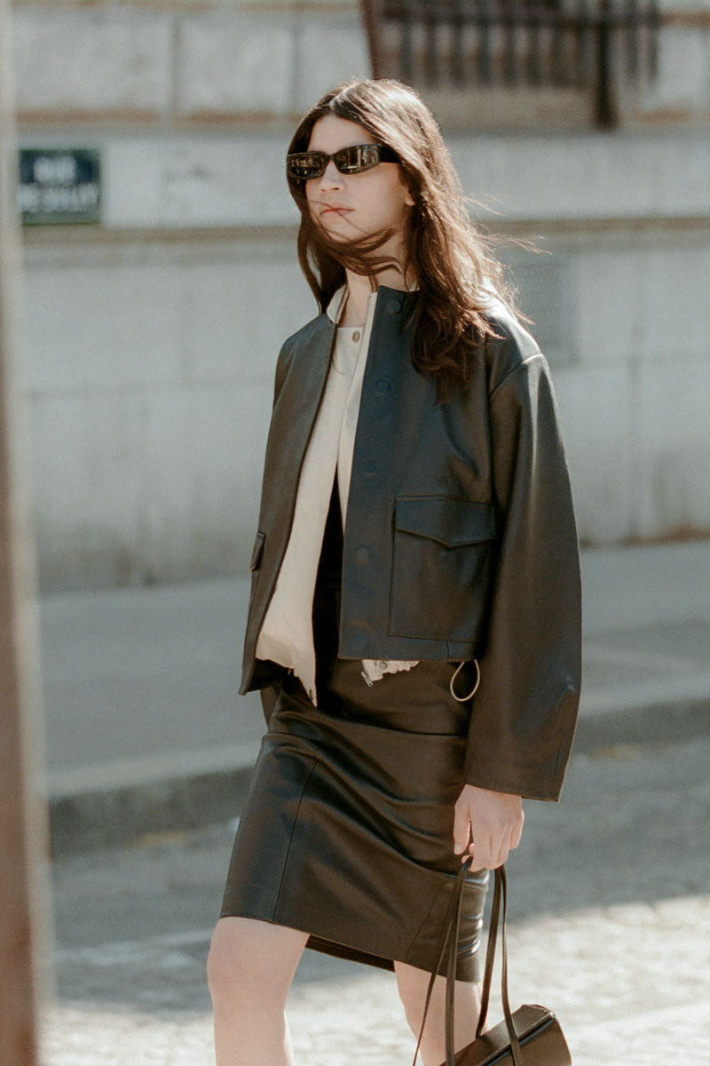 Leather Pencil Skirt - Khaki - 11
