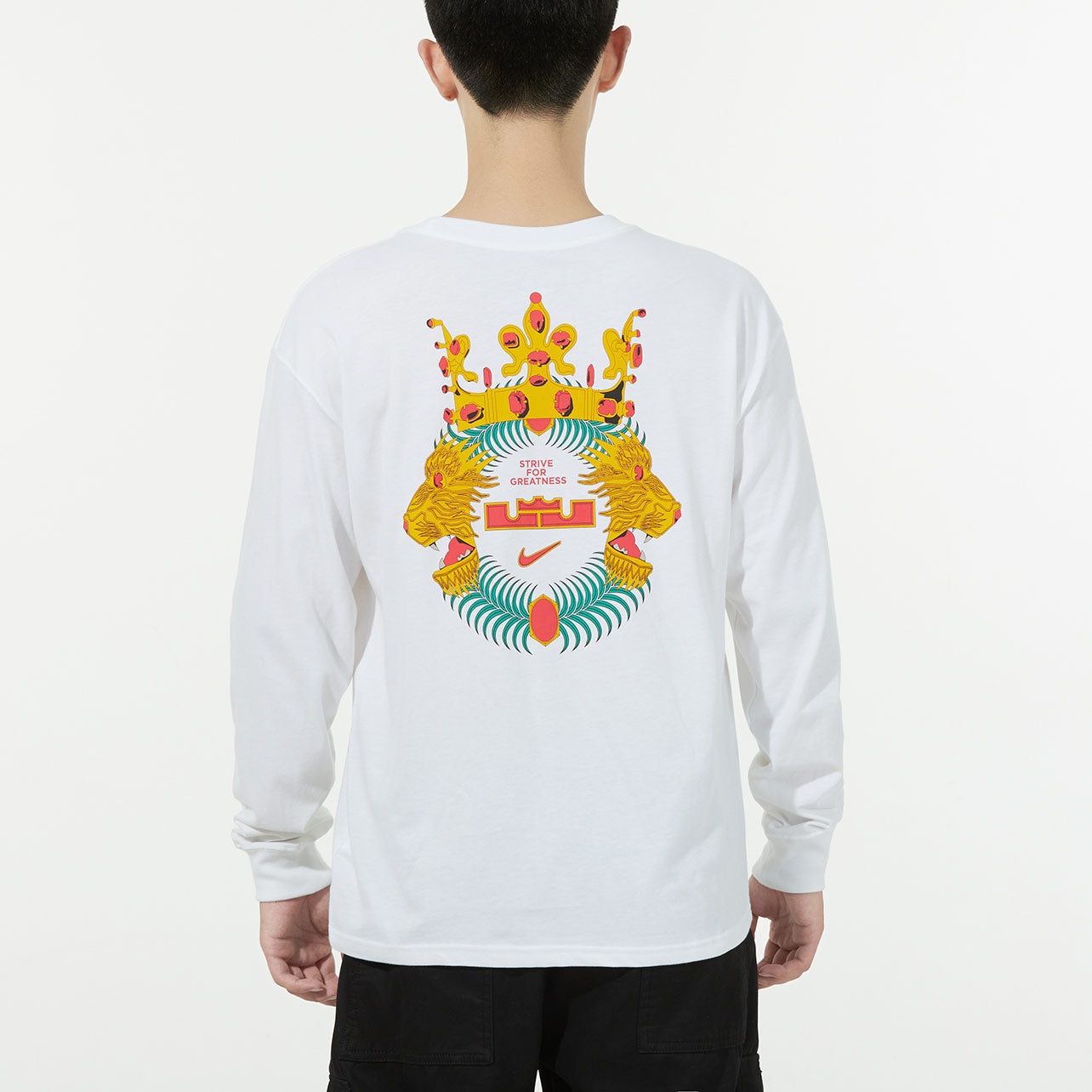 Men's Nike Lbj Nk Lion Ls Max90 Tee Alphabet Printing Sports Round Neck Long Sleeves White T-Shirt D - 4