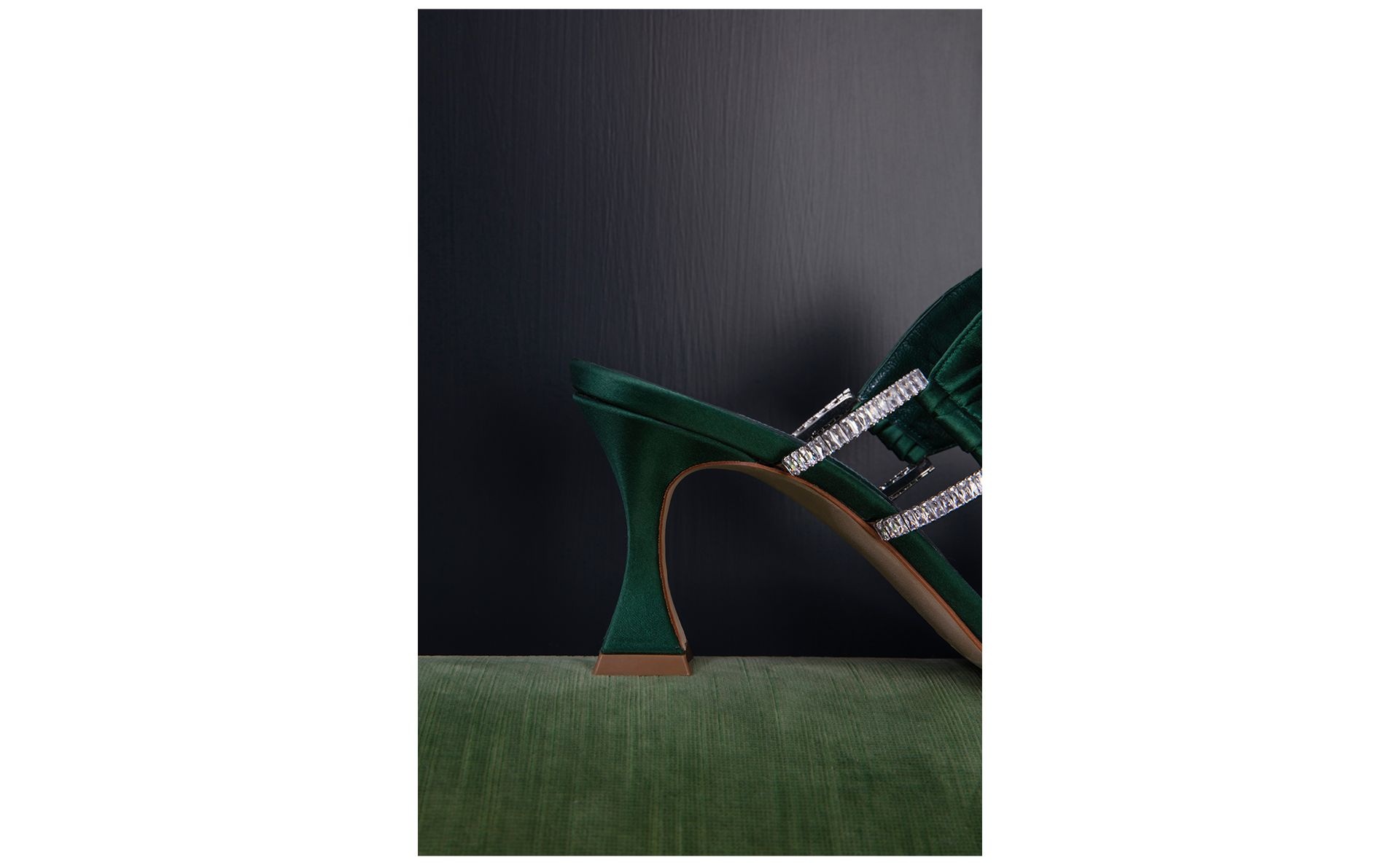 Dark Green Satin Gathered Mules - 4