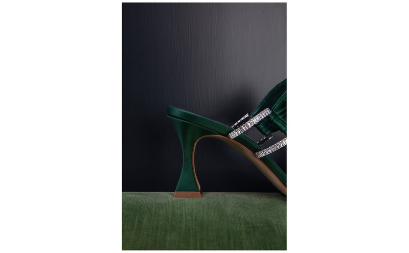 Dark Green Satin Gathered Mules 4
