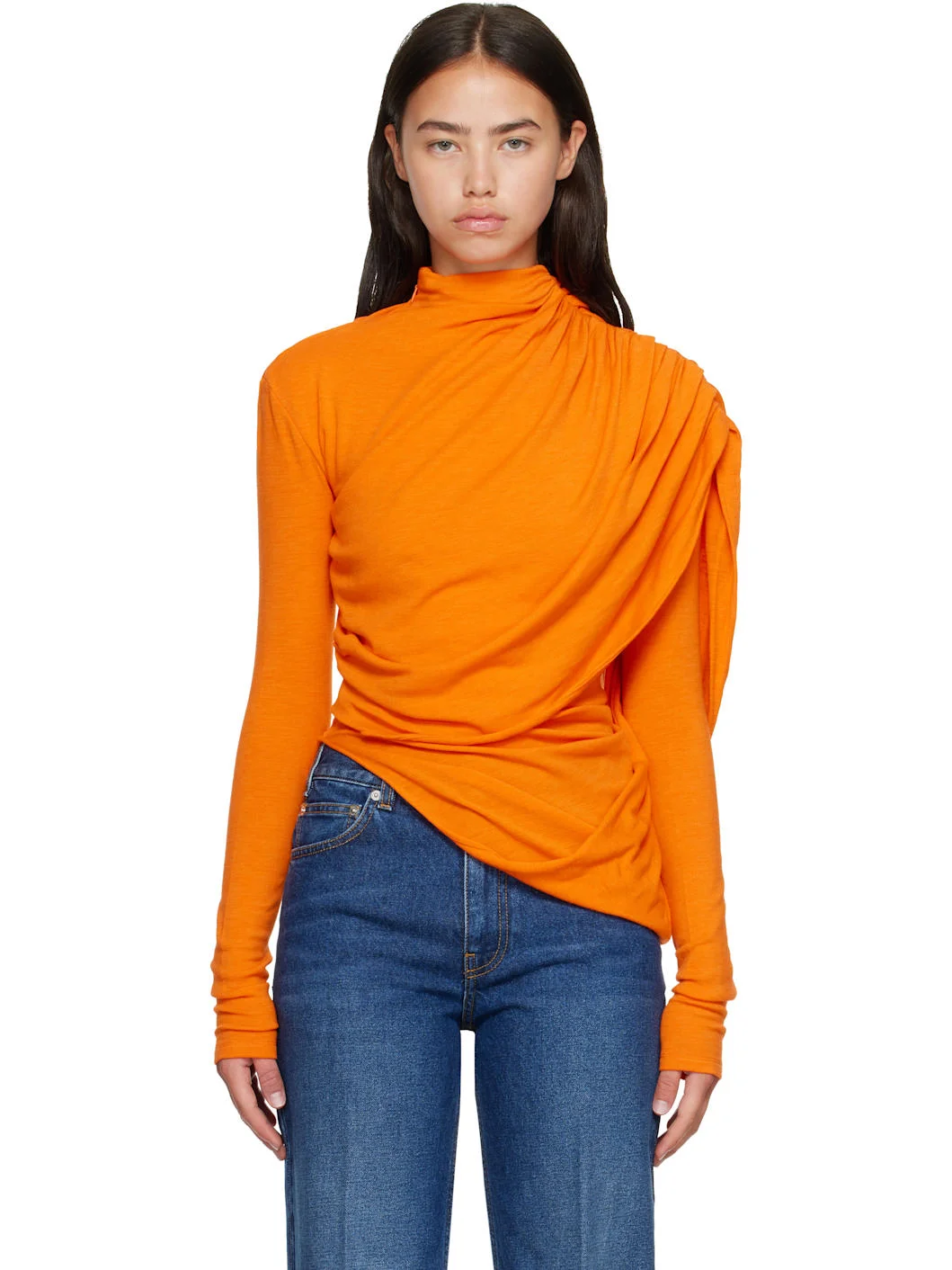 Orange Cascade Sleeves Top - 1