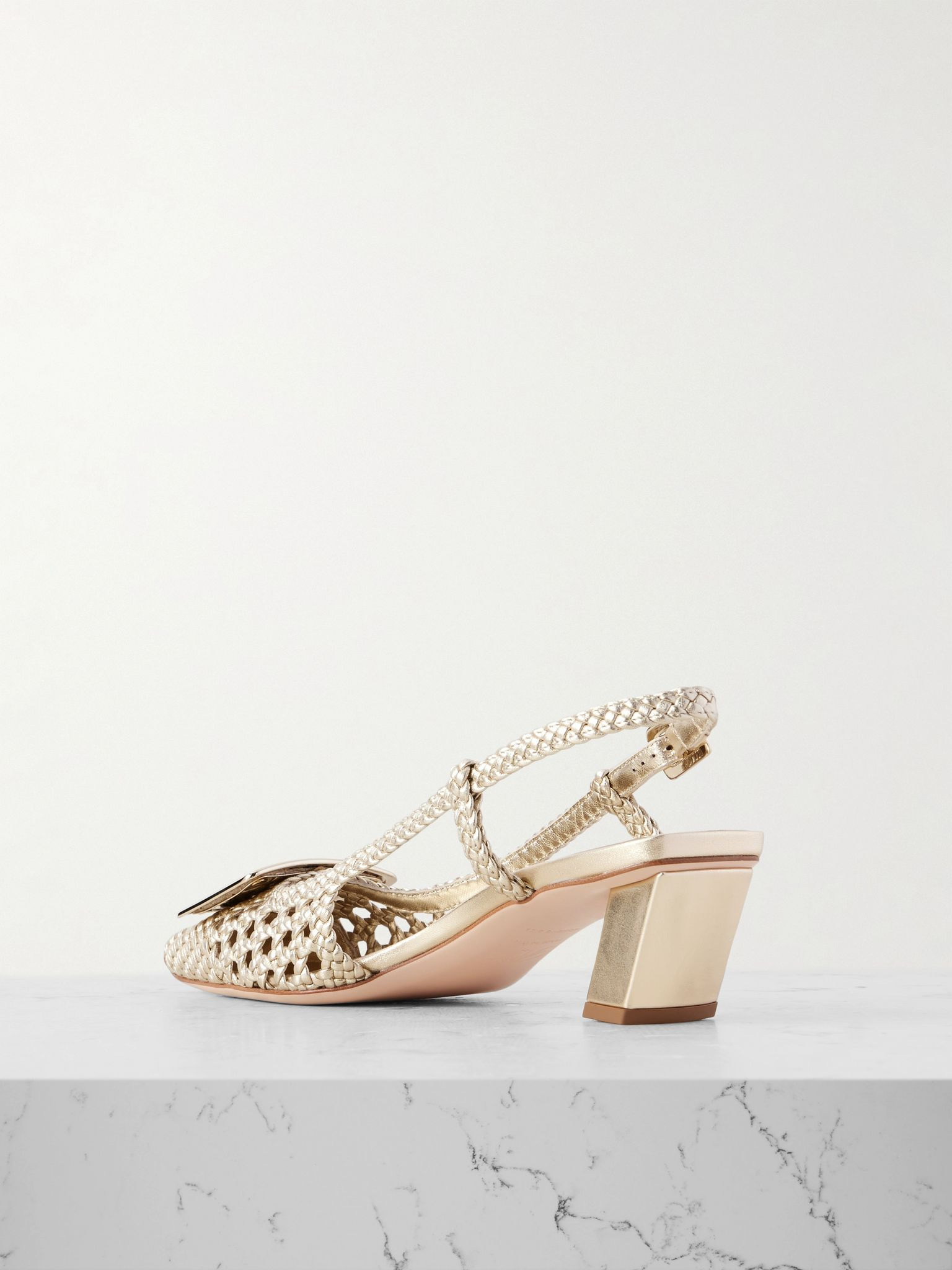 Belle Vivier 45 braided metallic leather slingback pumps Gold - 3