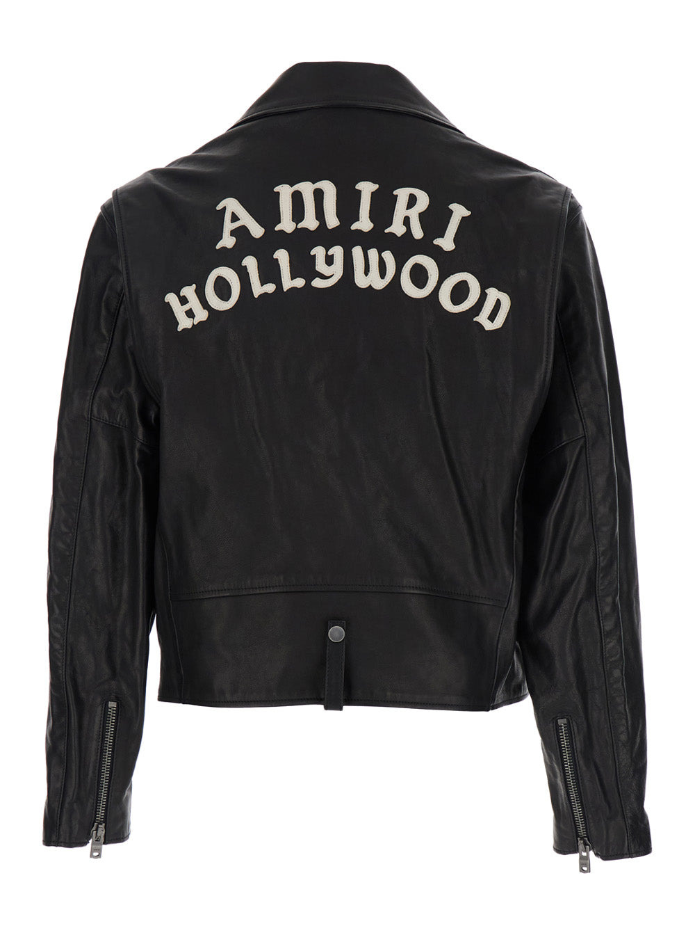 Amiri Men Black Jacket With Wide Notched Revers And Maxi Logo Lettering Print On The Rear In Leather - 2