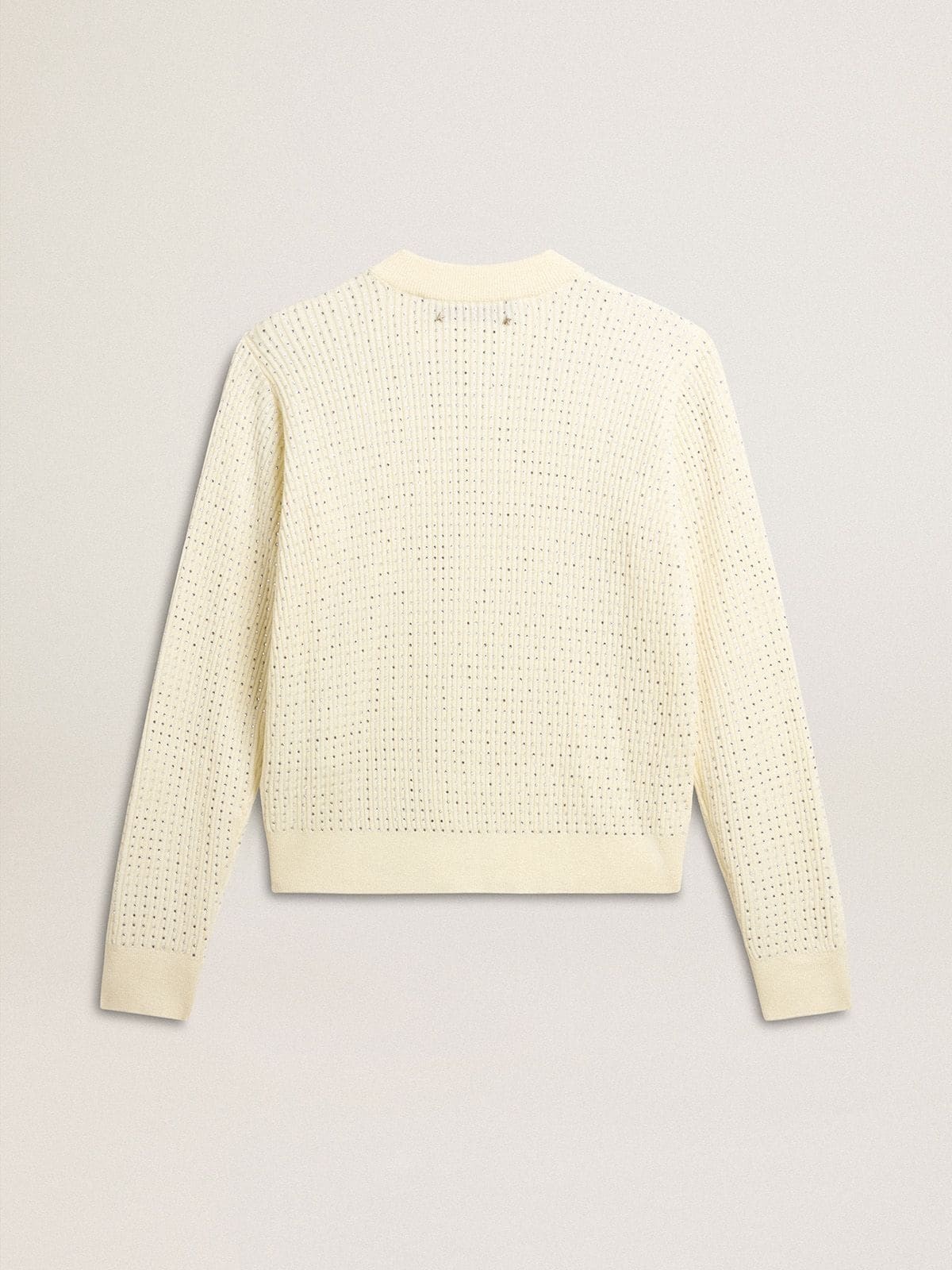 Women's crew-neck sweater in white merino wool with all-over crystals - 6