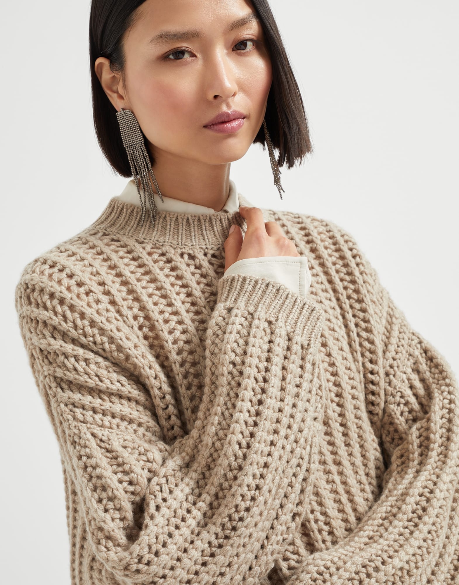 Openwork rib sweater in cashmere Feather yarn - 3
