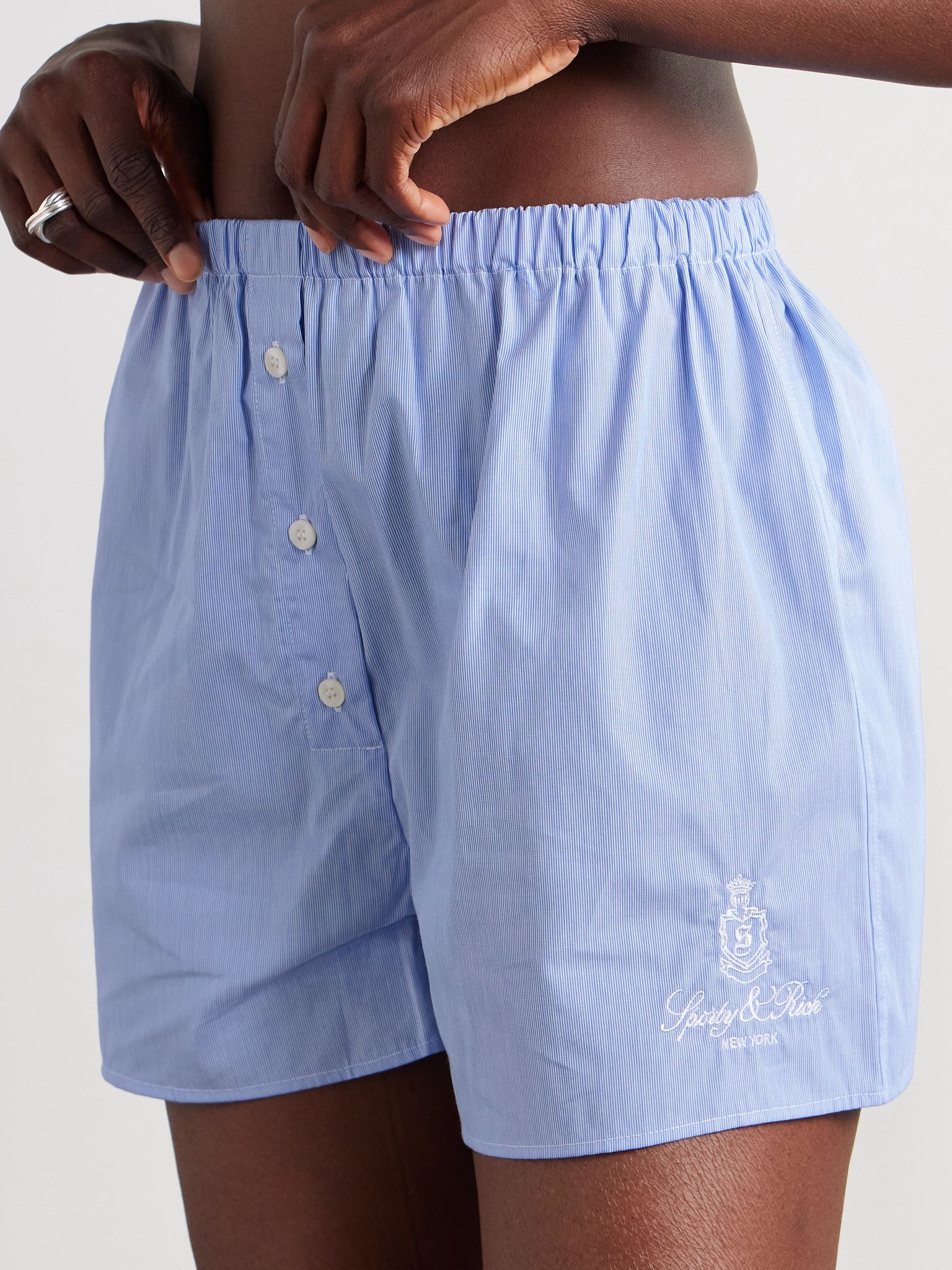 Vendome embroidered pinstriped cotton-poplin shorts Light blue - 3