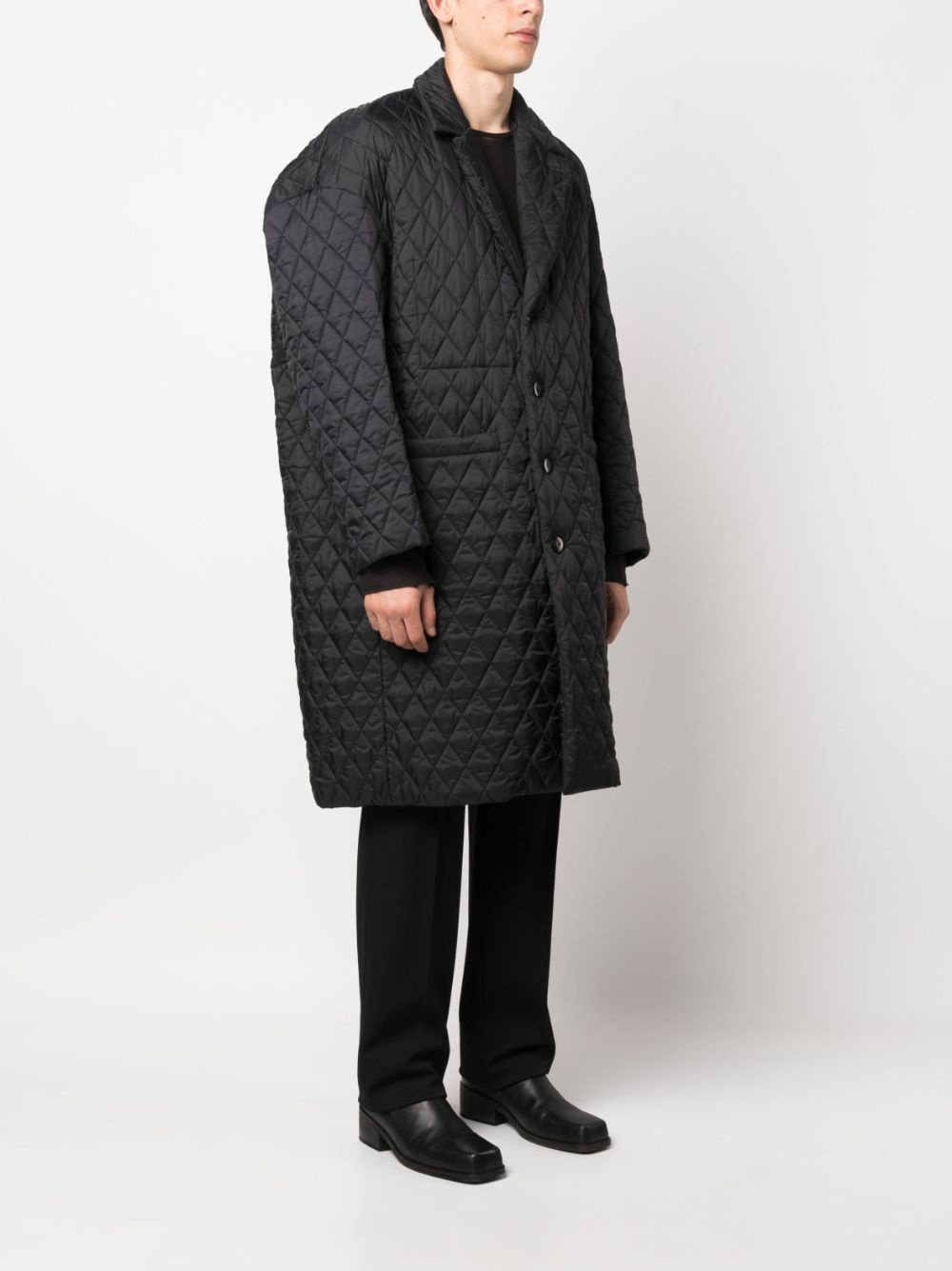 diamond-quilted single-breasted coat - 3