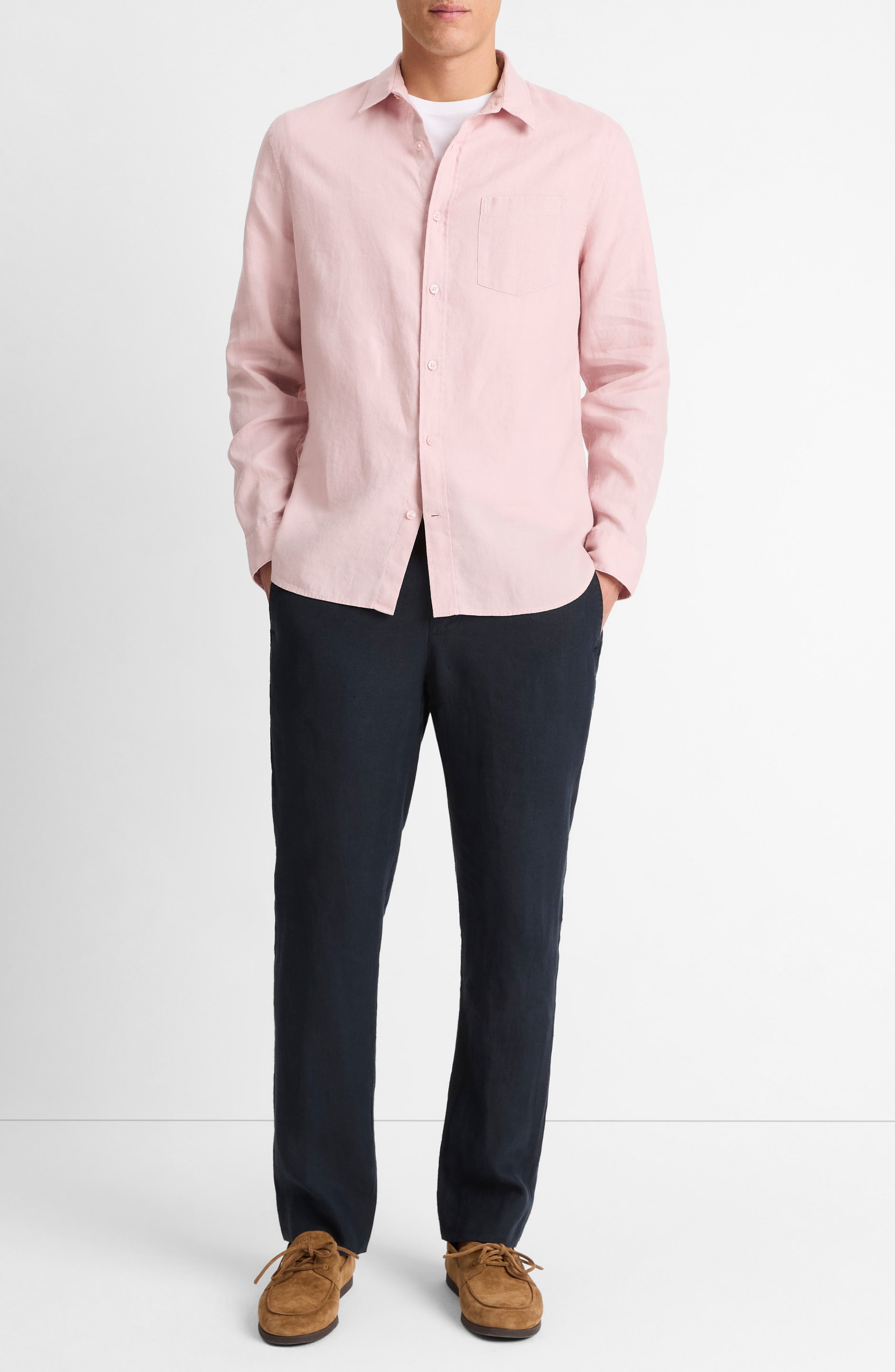 Vince Linen Button-Up Shirt in Faded Pink at Nordstrom - 3