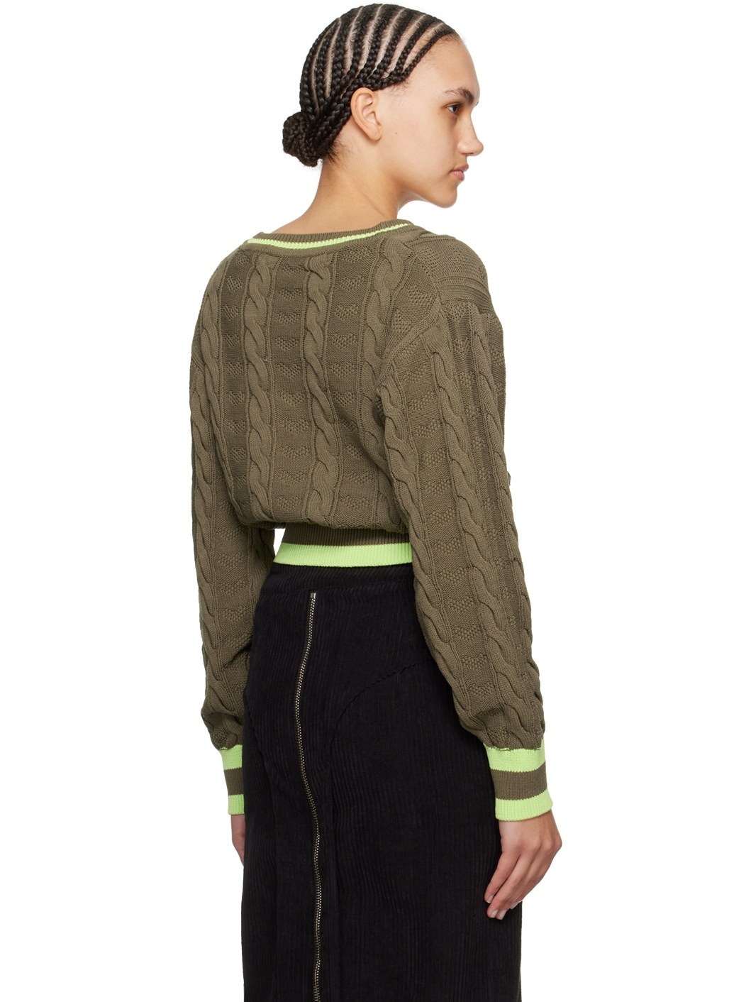 Khaki Heart & Cable Cardigan - 3