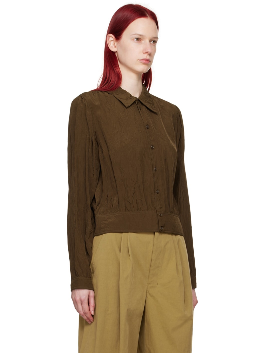 Brown Gathered Blouse - 4