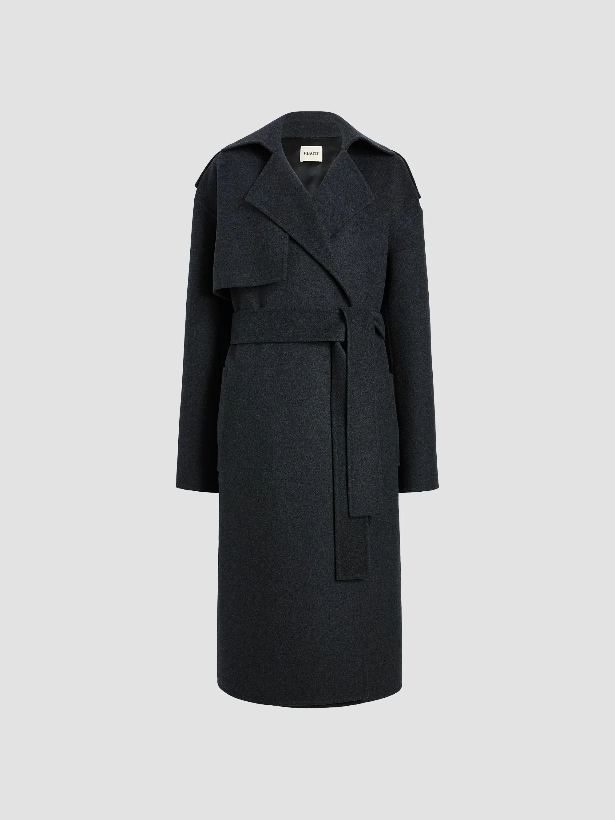 Women's Manston Wool Self-Belt Coat - Charcoal - 1
