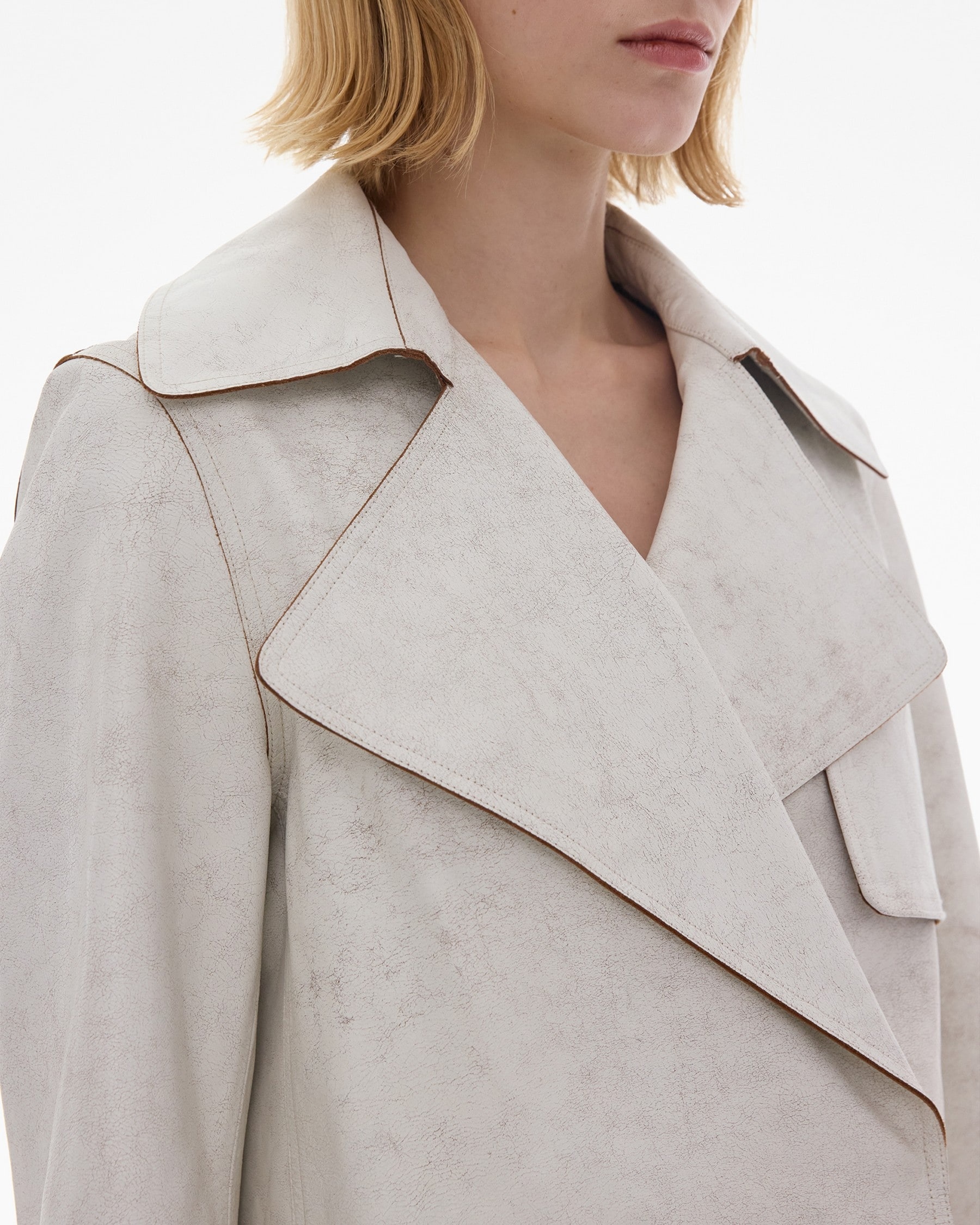 CROPPED LEATHER TRENCH JACKET - 6