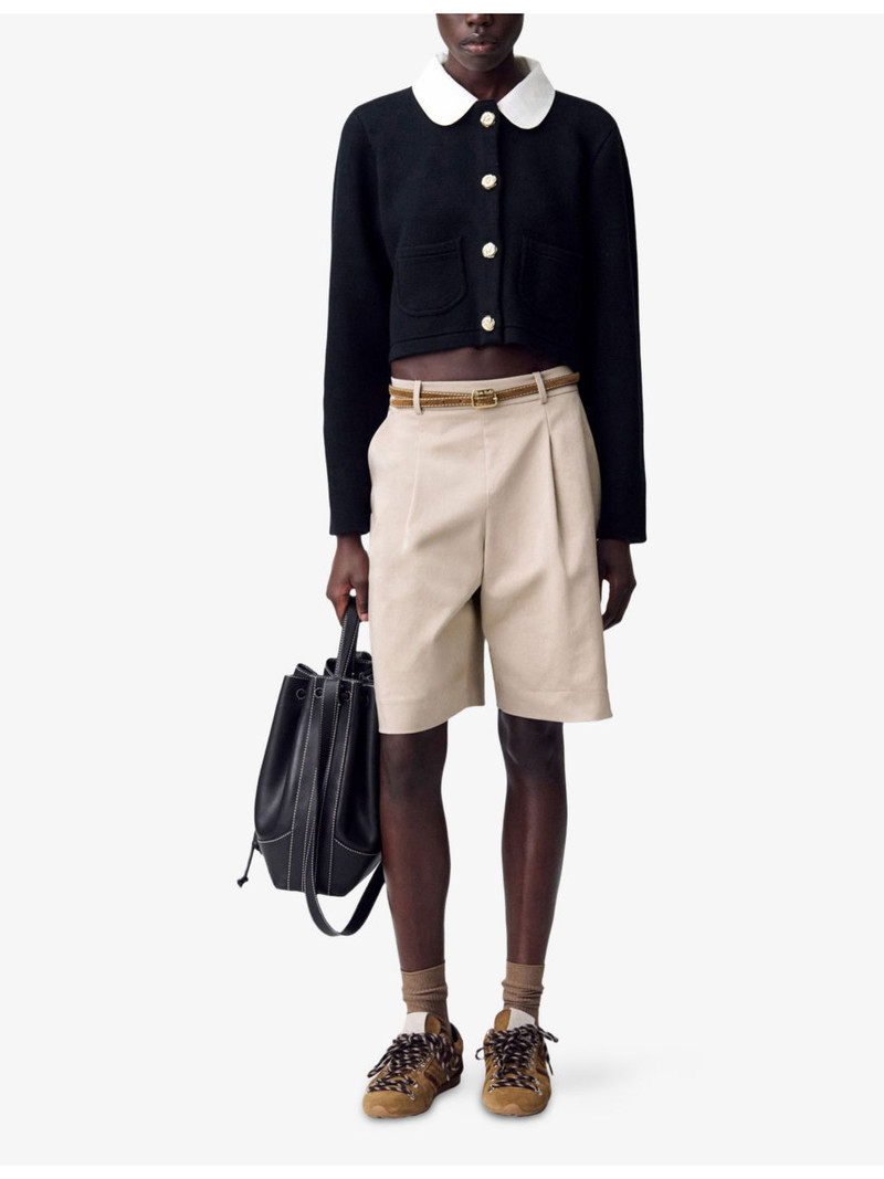 Claudie Pierlot Removable-Collar Cropped Knitted Cardigan outlook