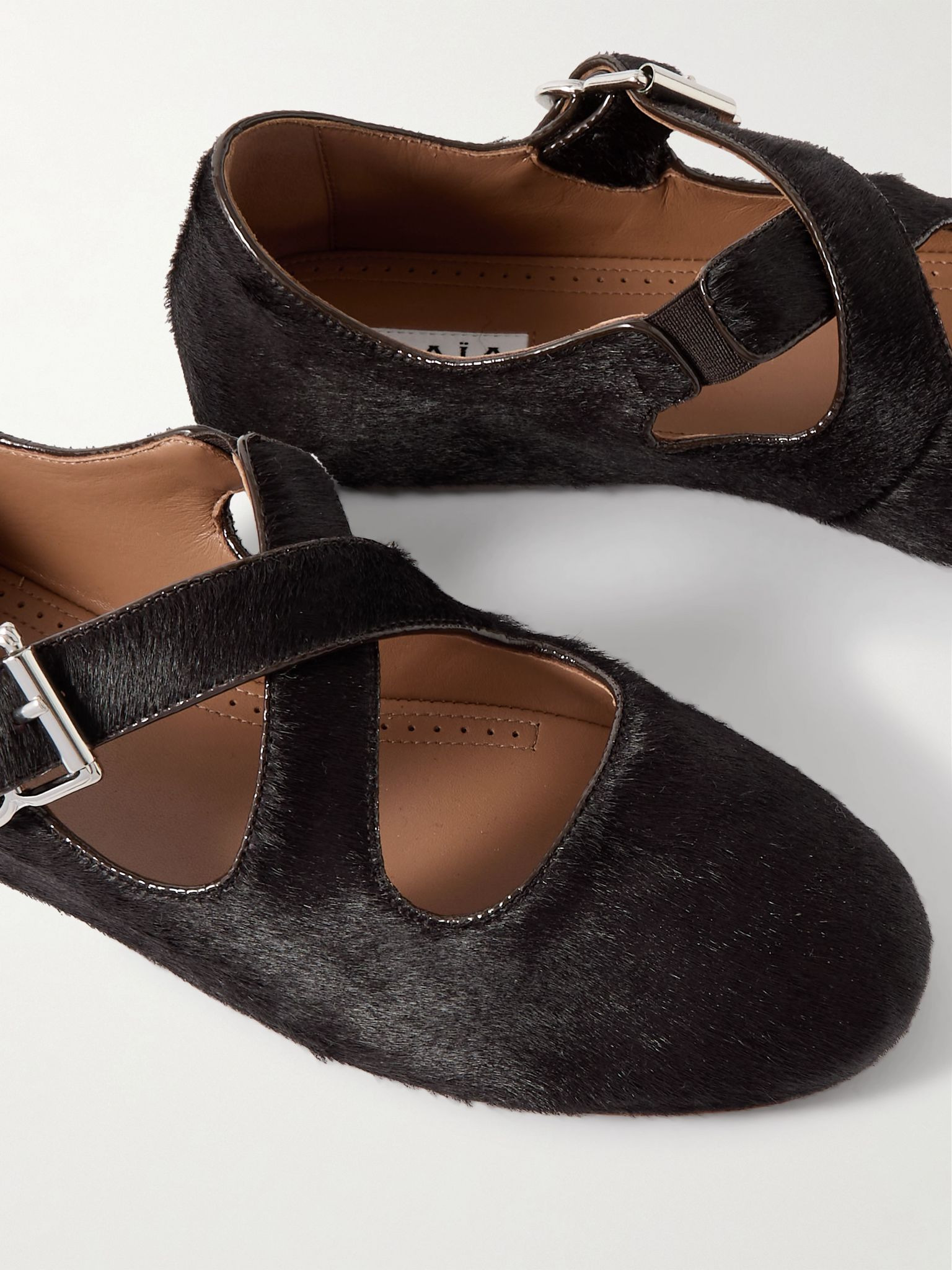 Criss Cross leather-trimmed calf hair ballet flats Dark brown - 4