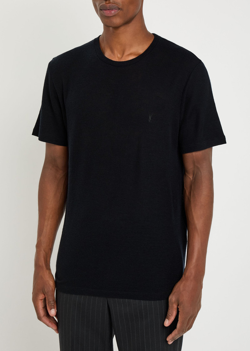 SAINT LAURENT Saint Laurent Logo-embroidered Wool T-shirt outlook