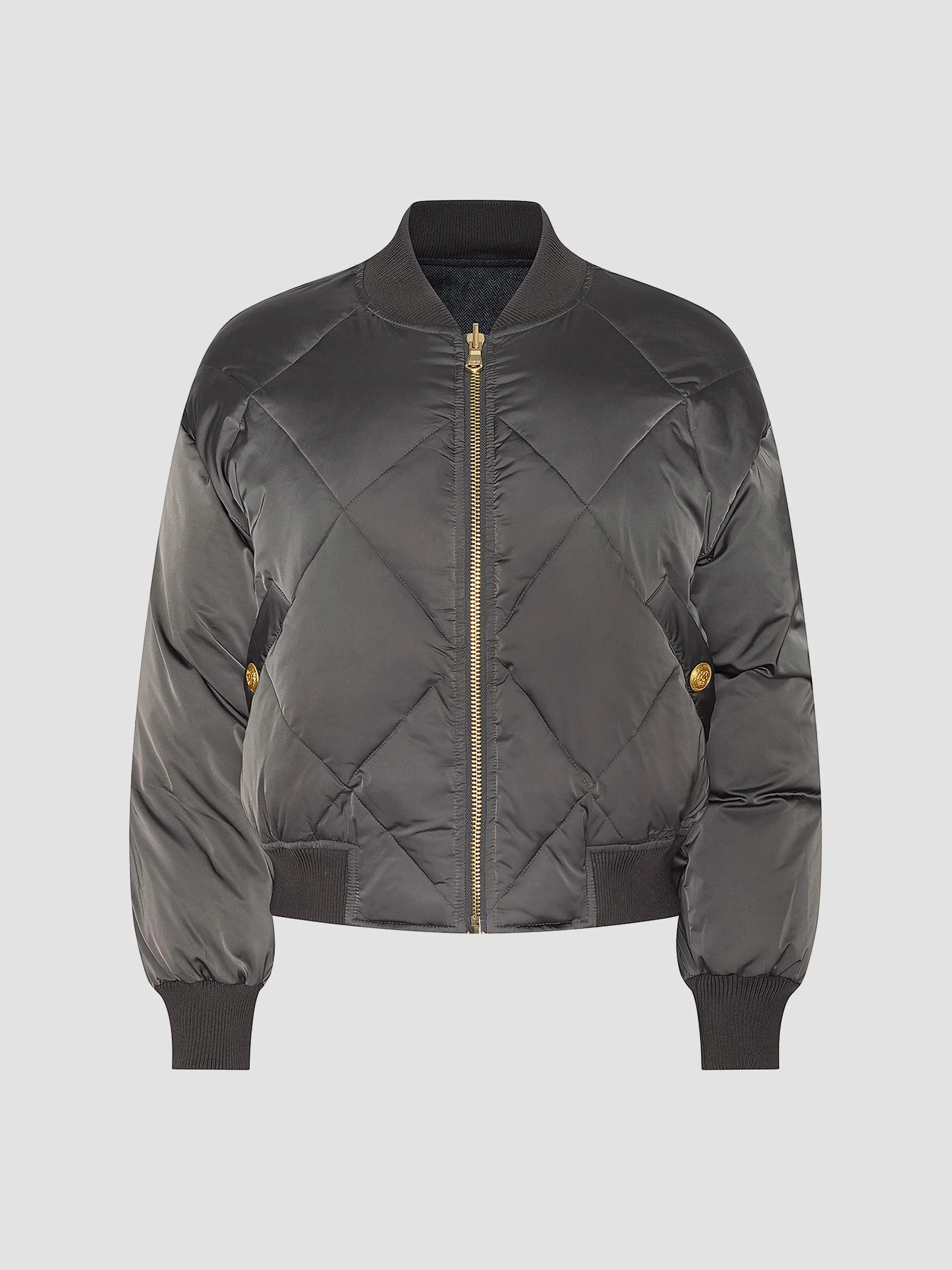 Women's Violeta Reversiable Puffer Jacket - Grey Charcoal Herringbone - 1