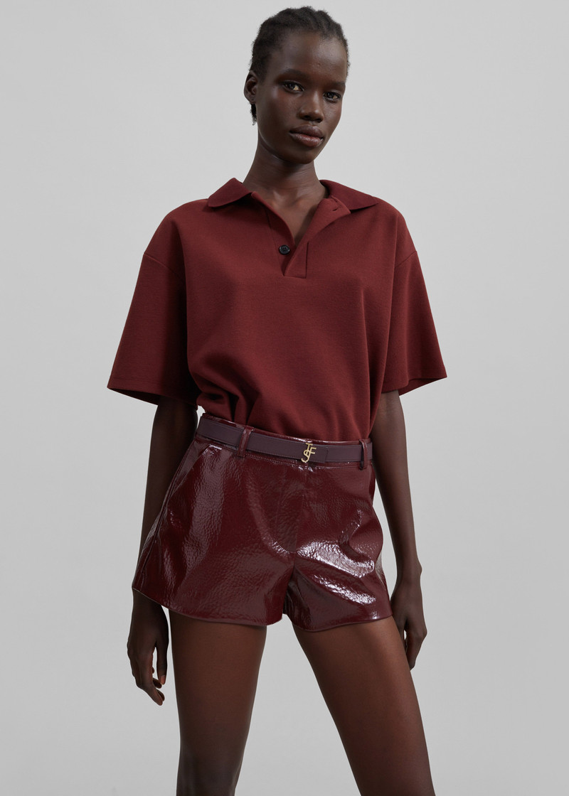 Kate Crackled Faux Leather Mini Shorts - Burgundy 7
