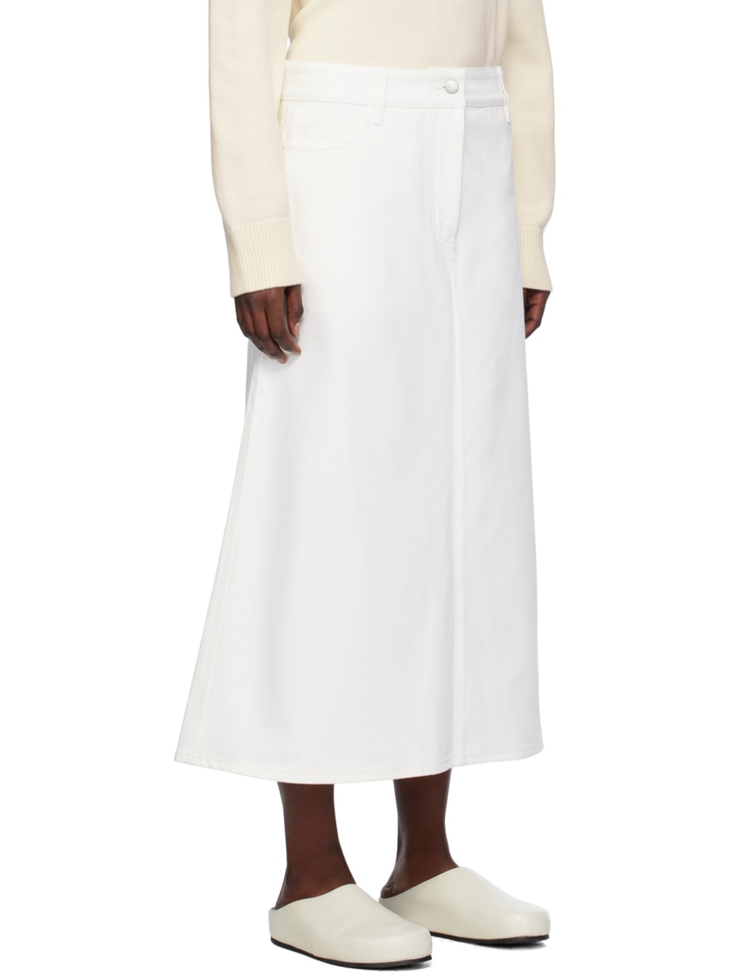 White A-Line Denim Maxi Skirt - 2