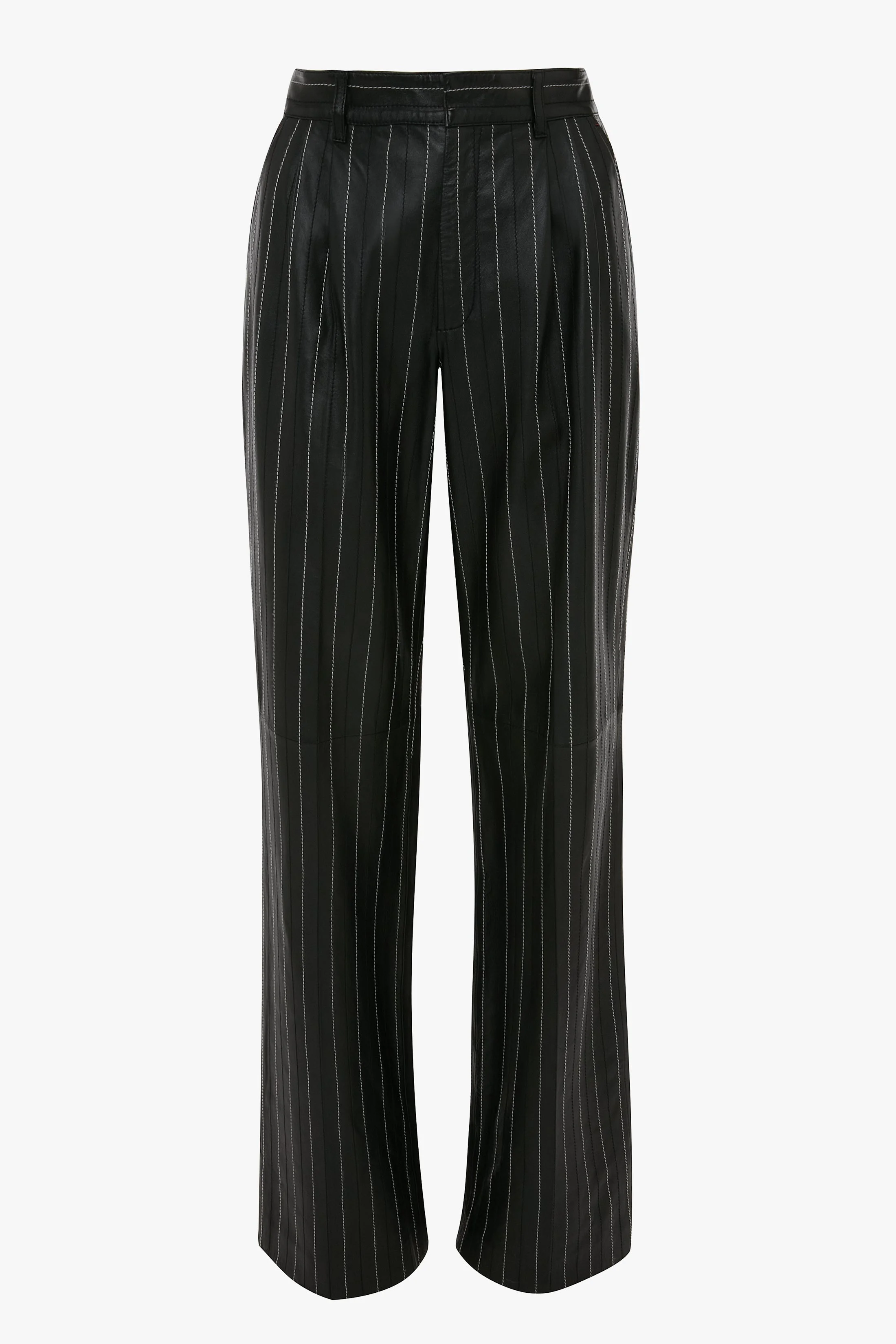 Double Pleat Leather Trouser In Black-Ivory - 1