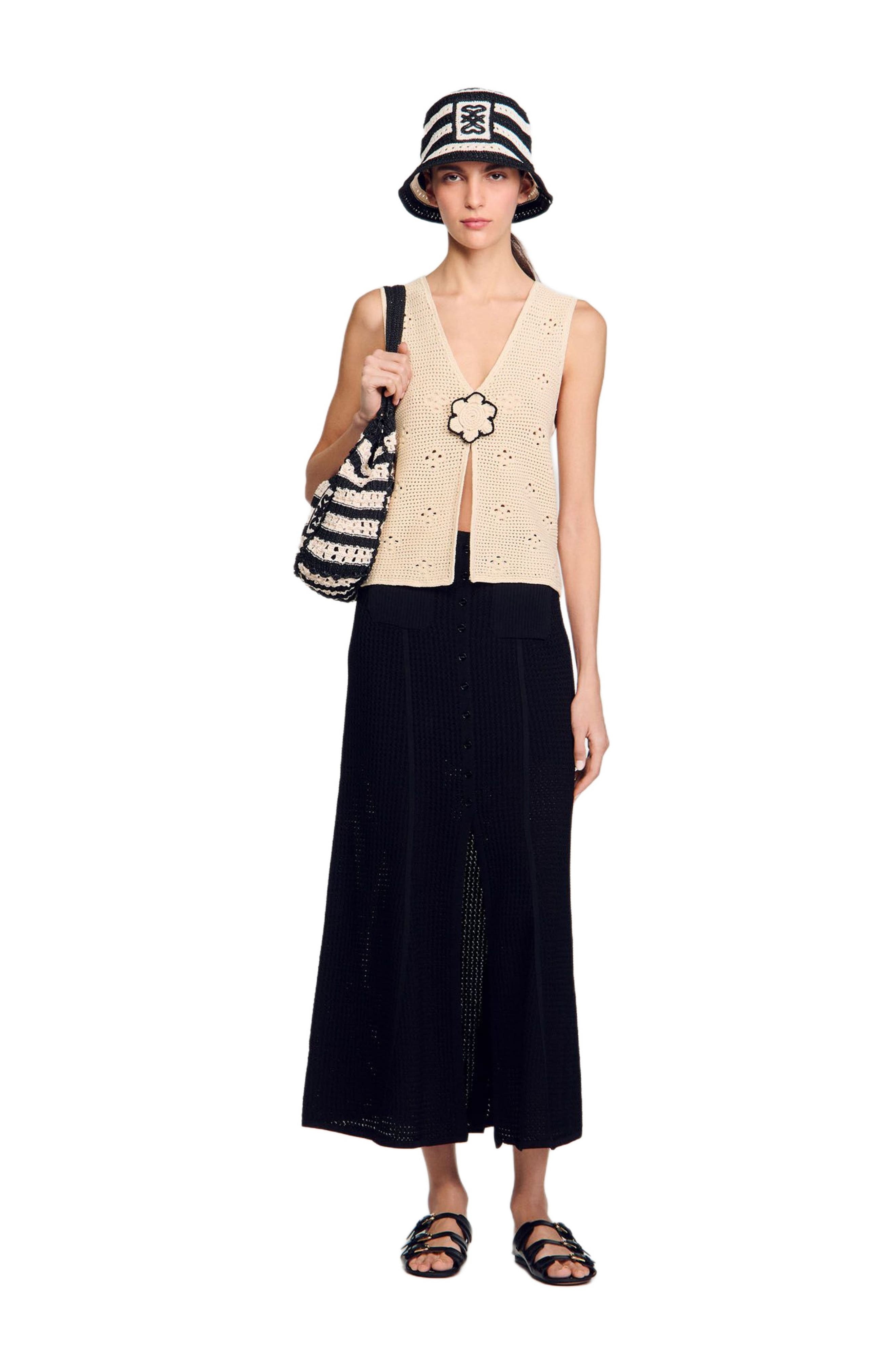 SANDRO Long decorative knit skirt in Black at Nordstrom - 6