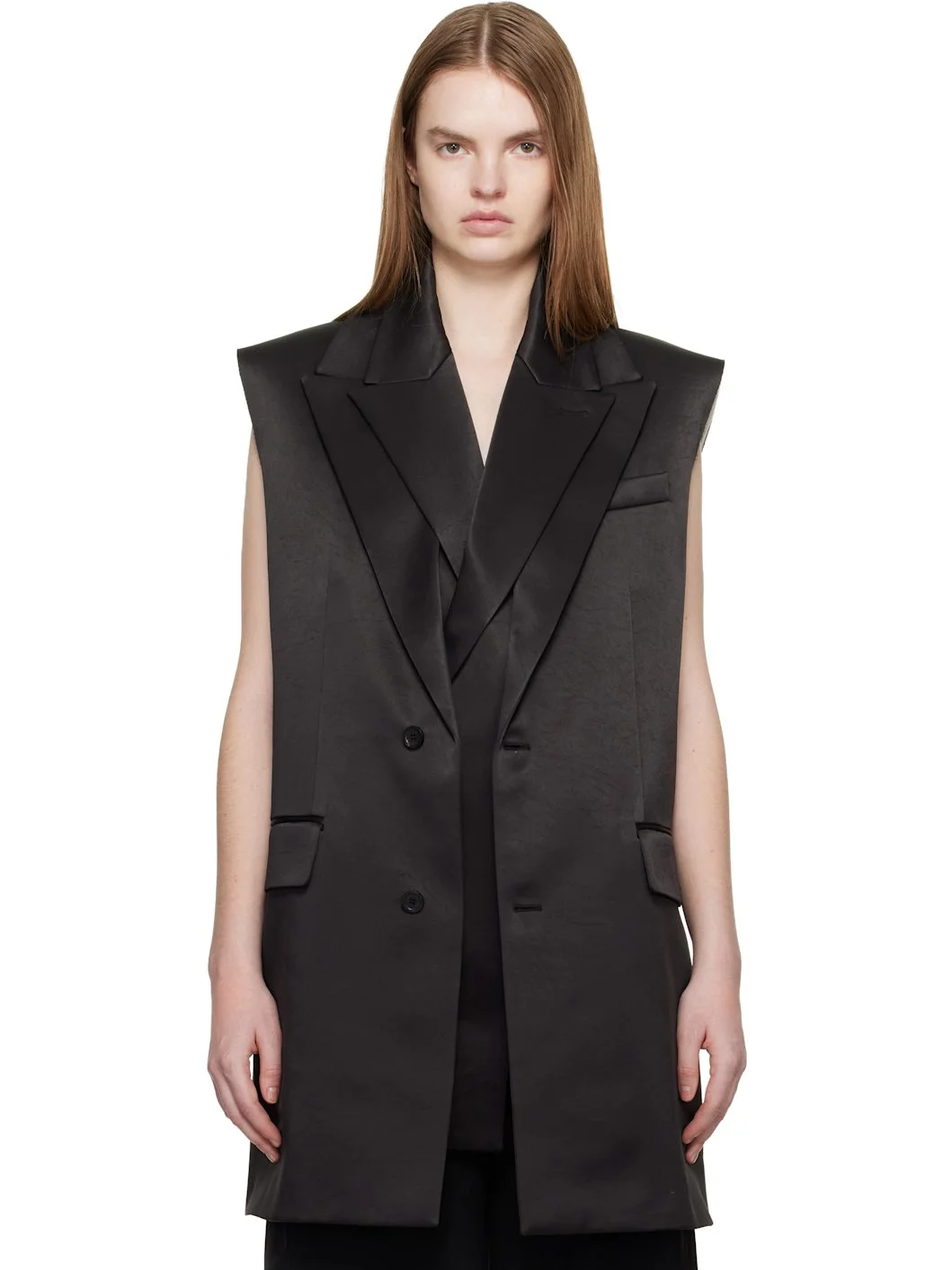 Black Double Layer Body Detail Vest - 1