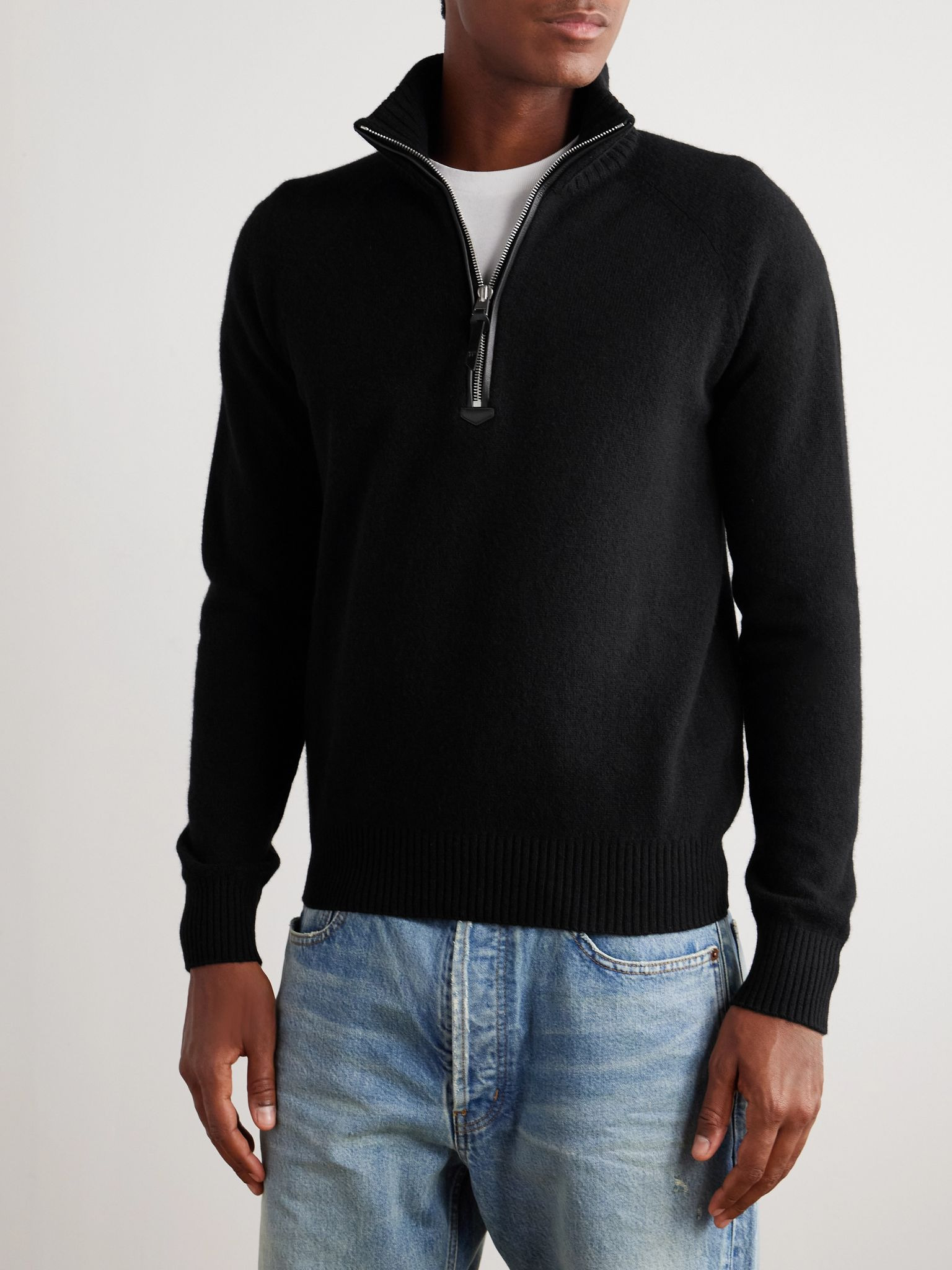 Wool and Cashmere-Blend Half-Zip Rollneck Sweater Black - 3