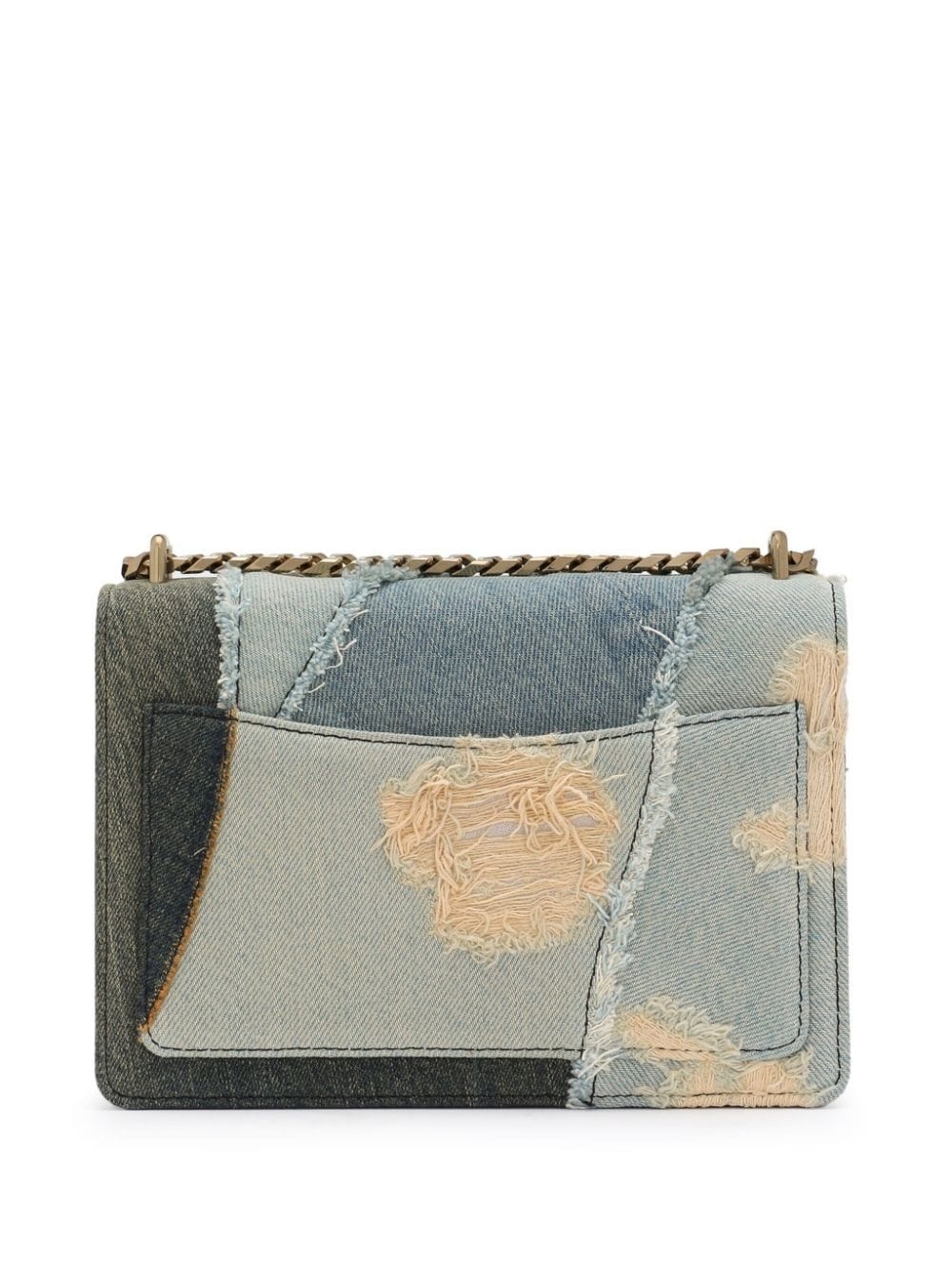 logo plaque denim patchwork cross body bag - 3