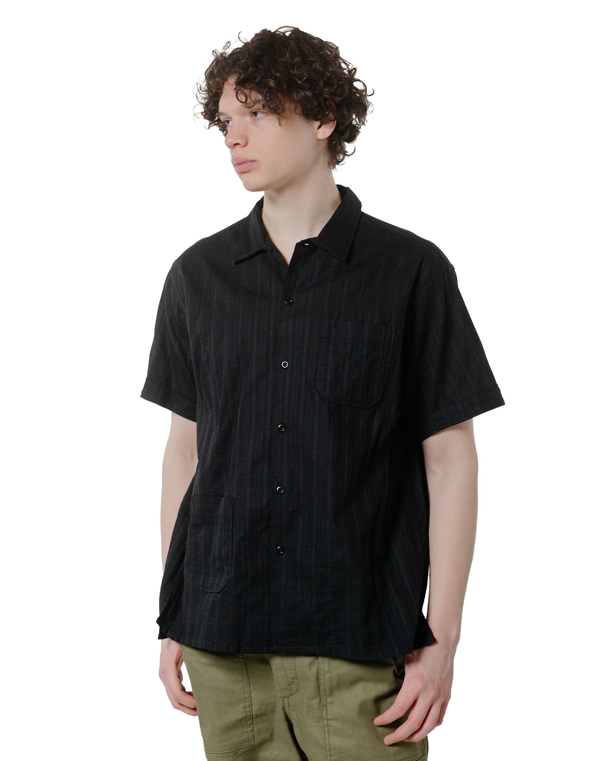 Camp Shirt Black Cotton Lace Stripe Jacquard - 2