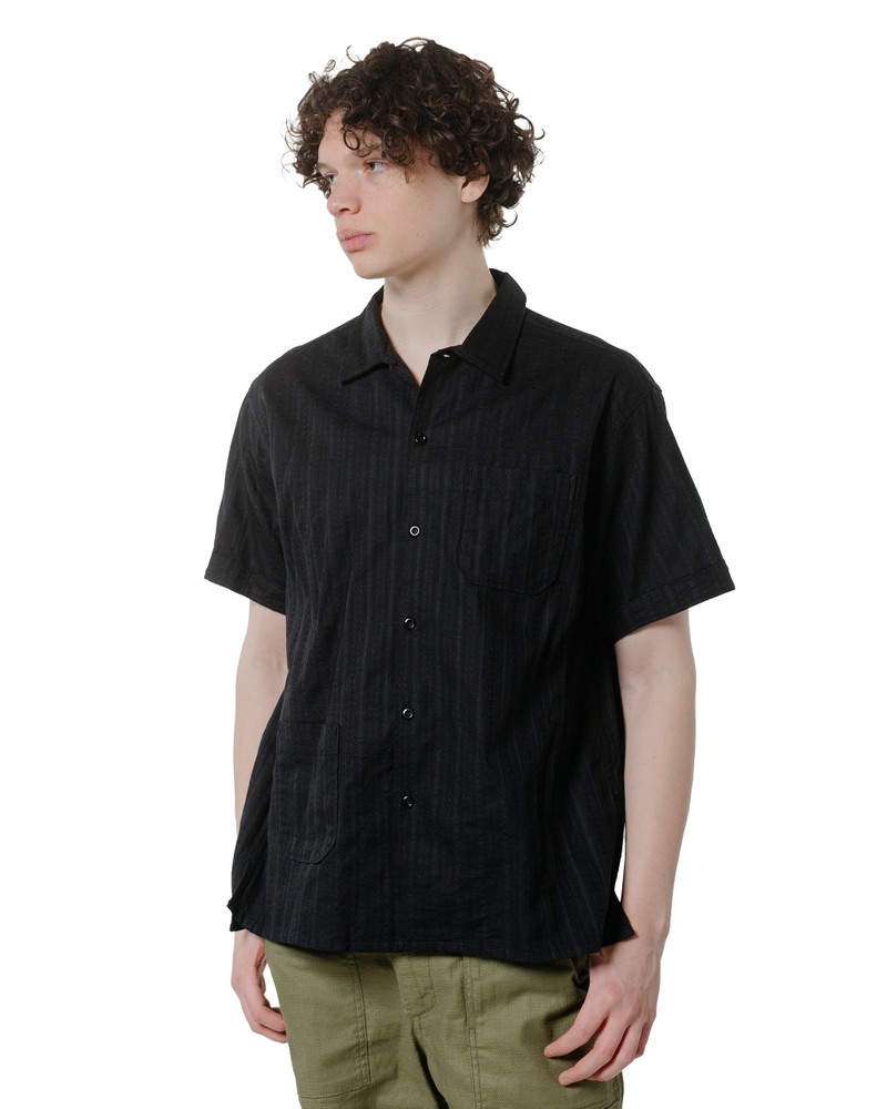 Engineered Garments Camp Shirt Black Cotton Lace Stripe Jacquard outlook