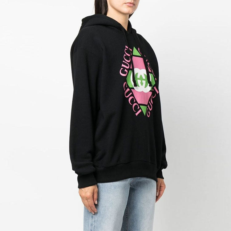 (WMNS) Gucci Logo Print Cotton Hoodie 'Black' 717427-XJEV6-1082 - 4