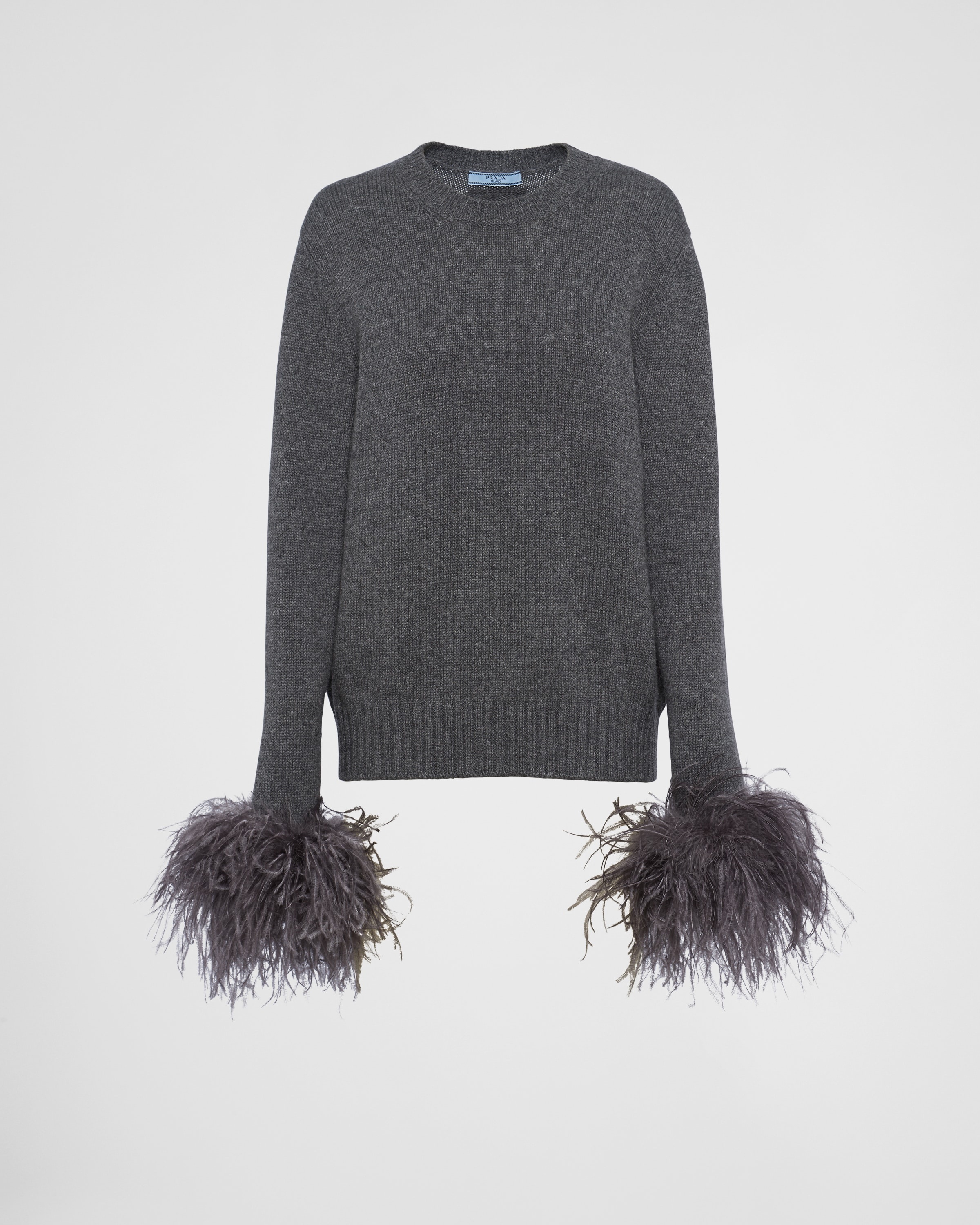 Feather-trimmed cashmere crew-neck sweater - 1