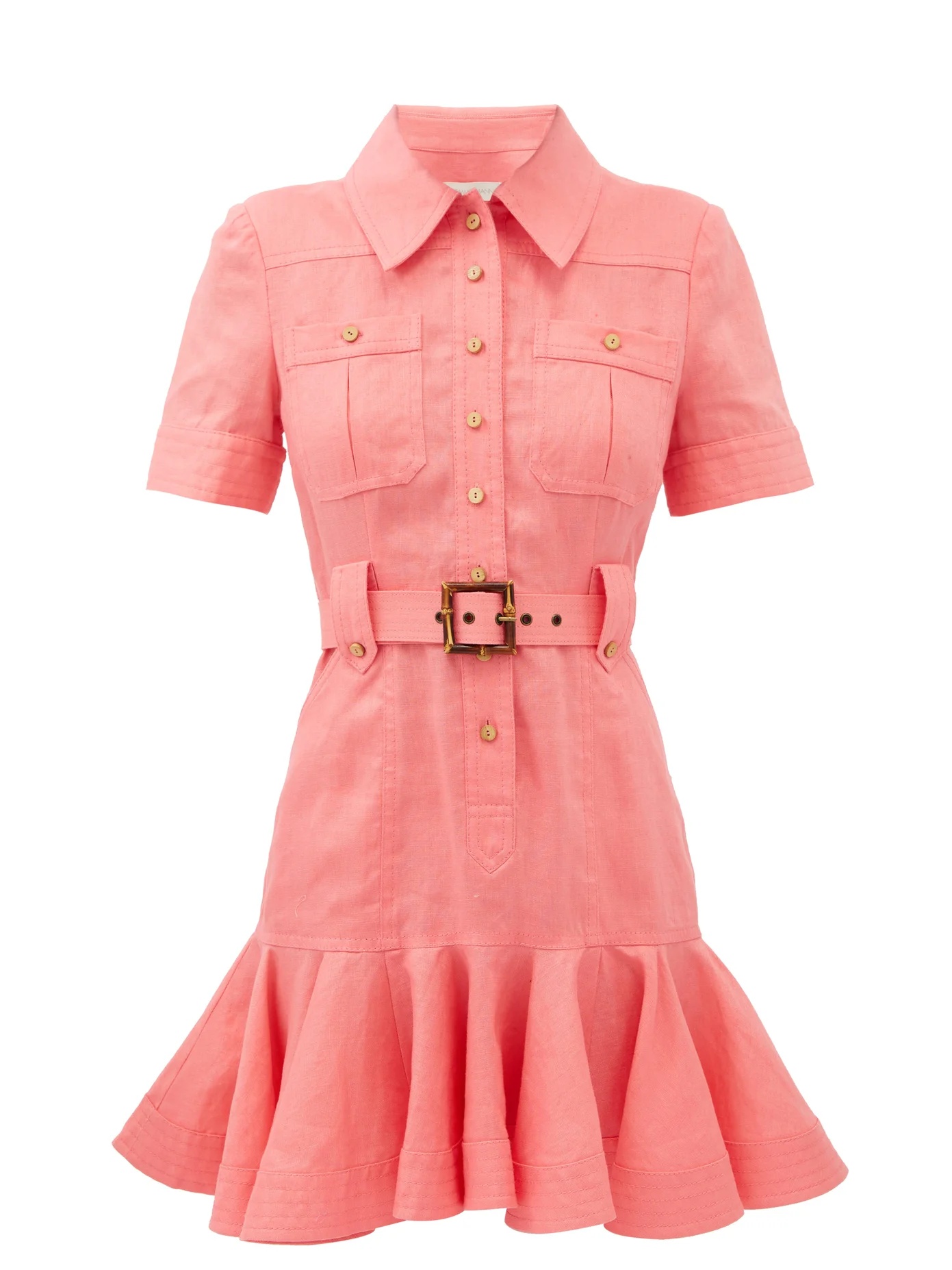 Peplum-hem belted mini shirt dress - 1