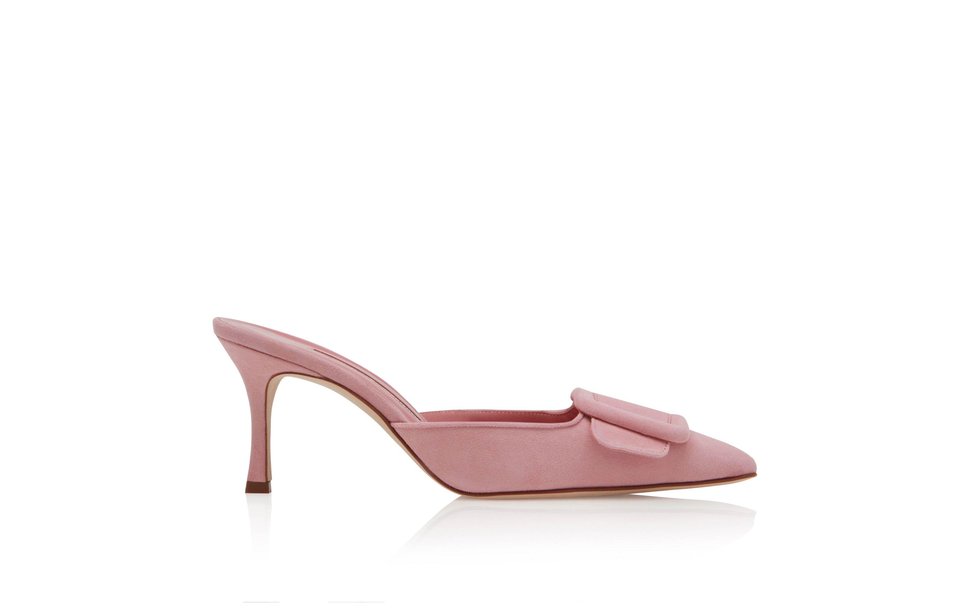 Baby Pink Suede Buckle Detail Mules - 1