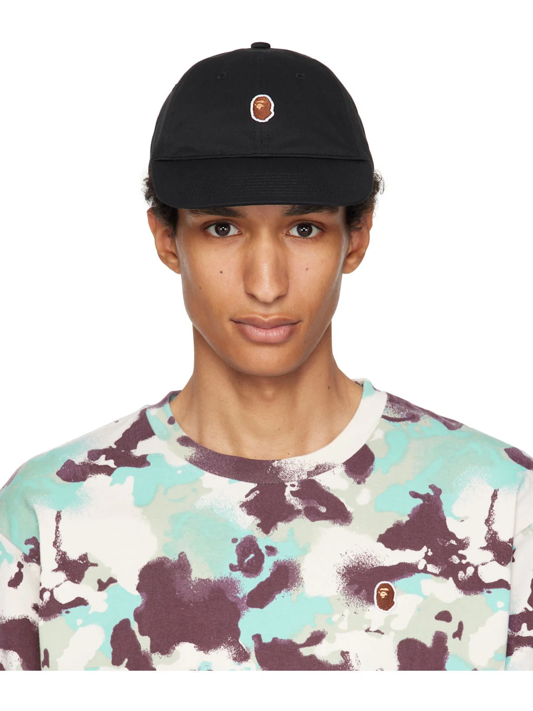 Black One Point Cotton Twill Cap - 1