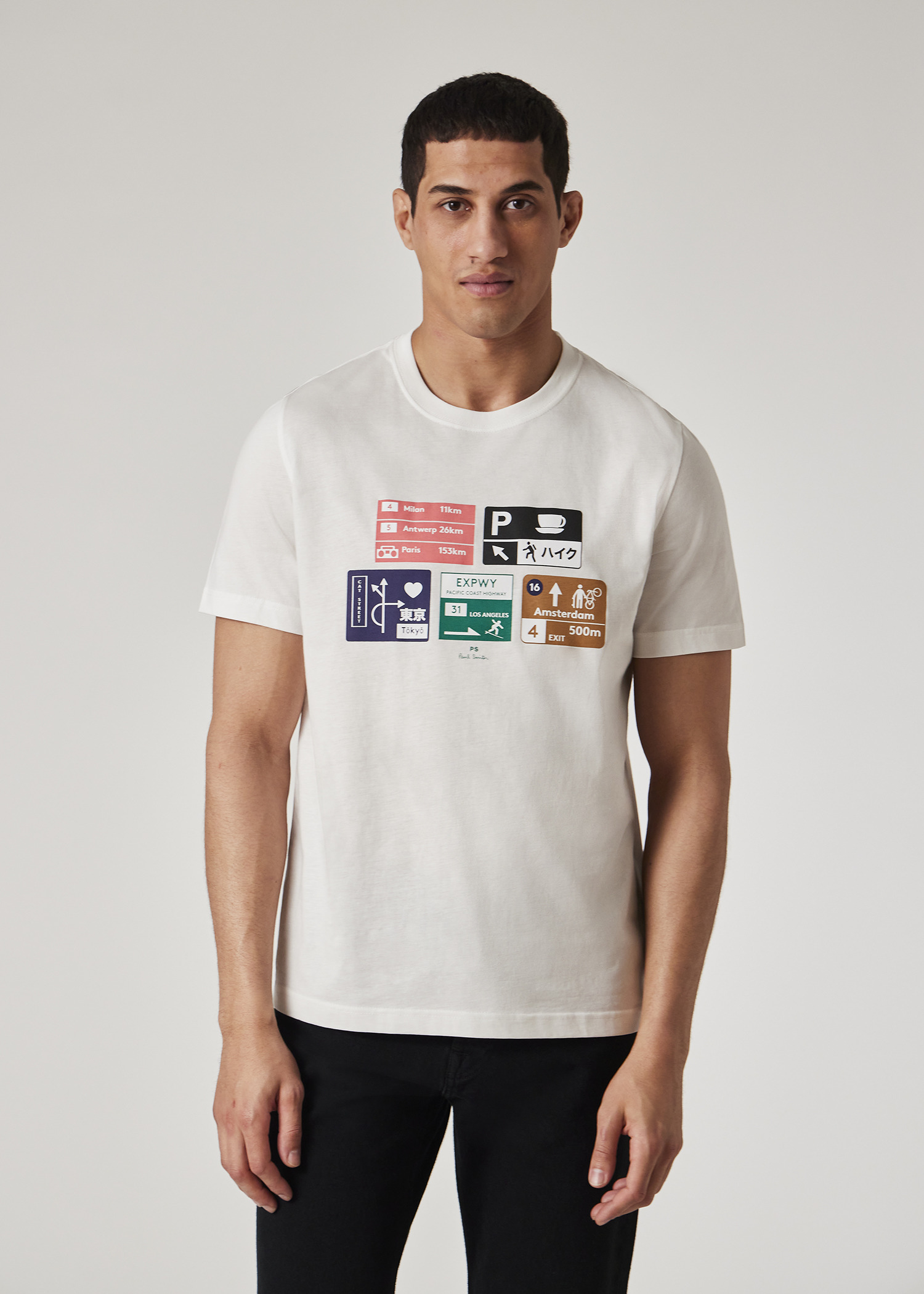 White 'Road Signs' Print T-Shirt - 4