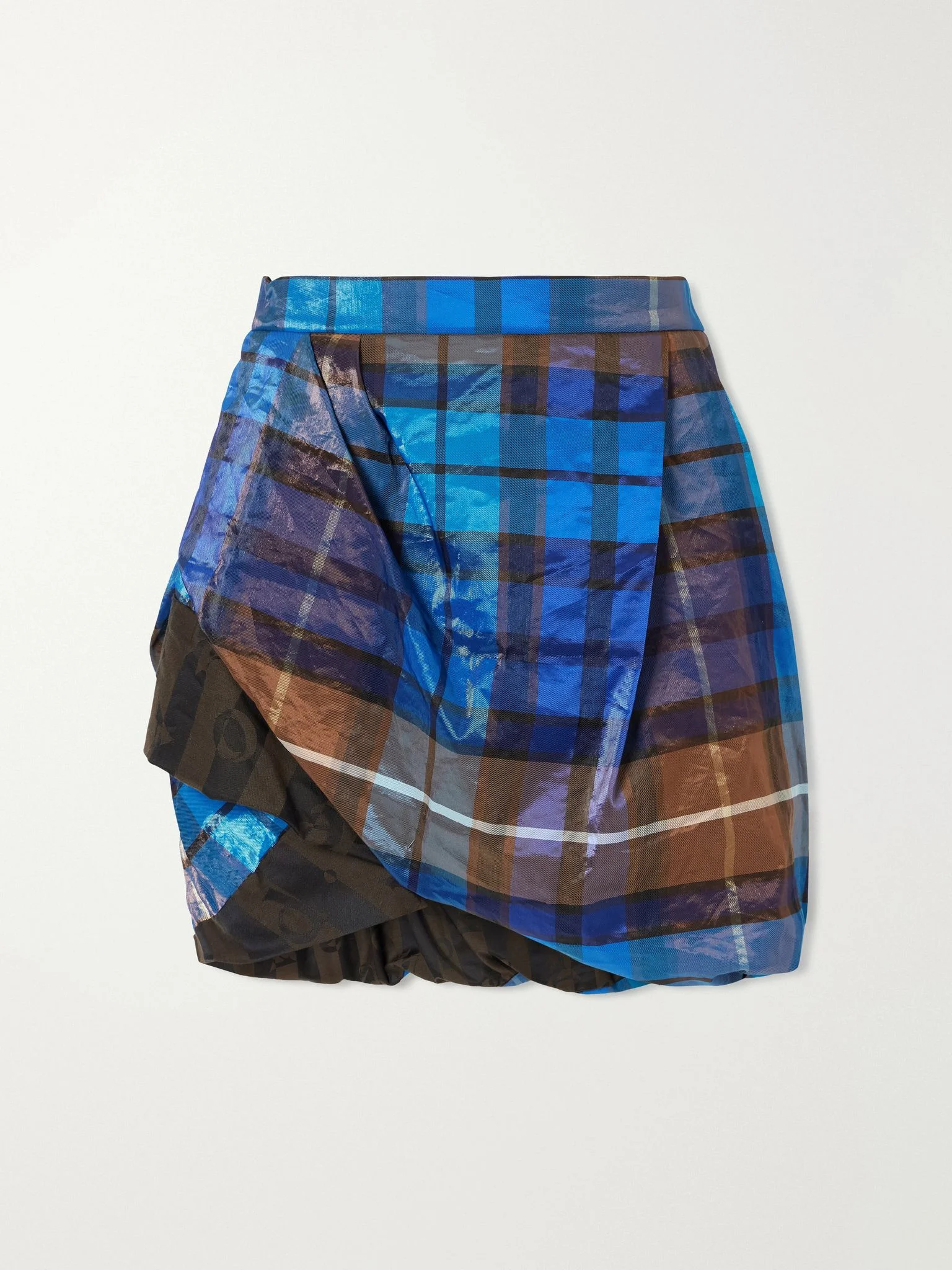 Zora asymmetric pleated checked twill mini skirt Blue - 1
