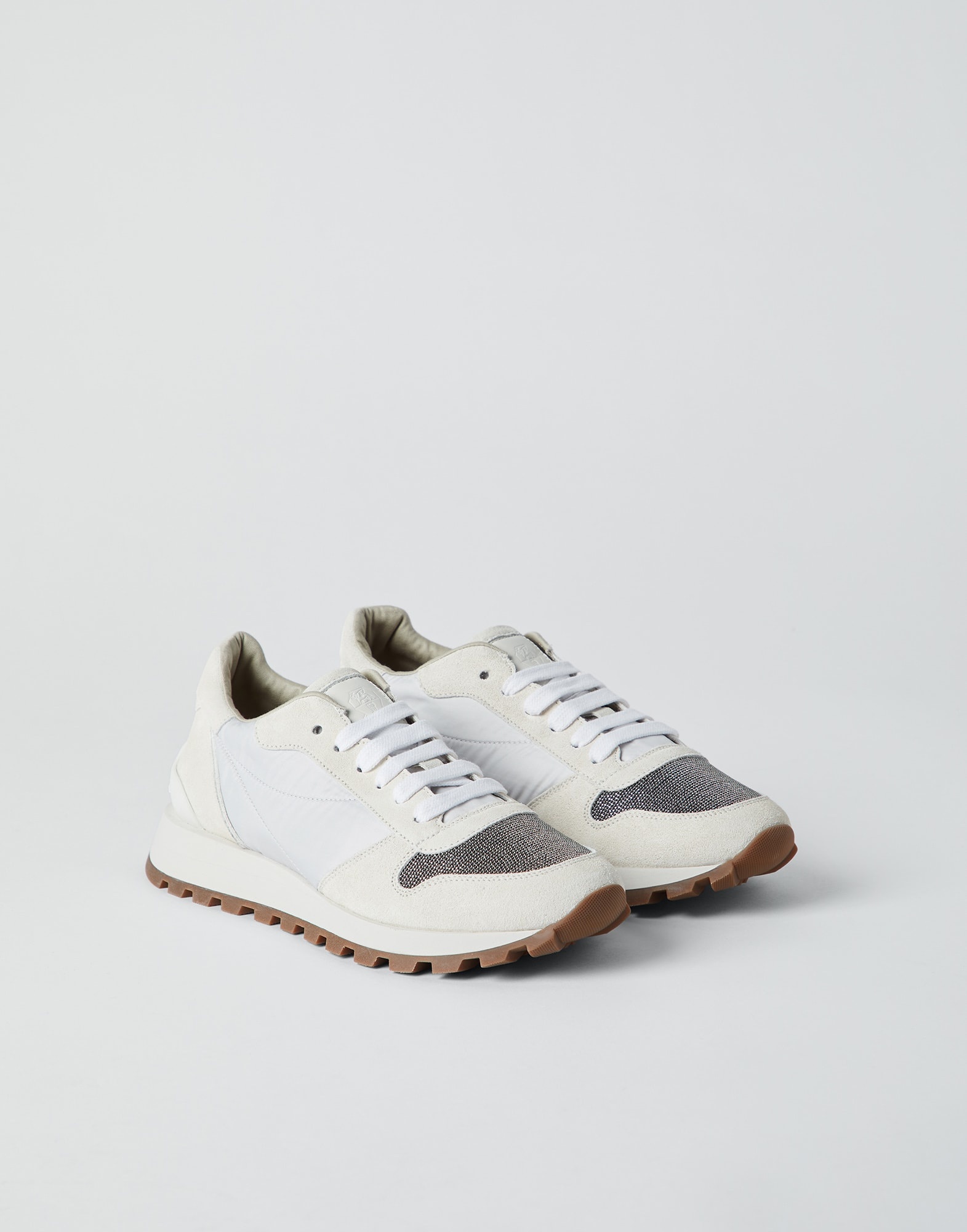 Suede and techno fabric runners with precious toe - 1