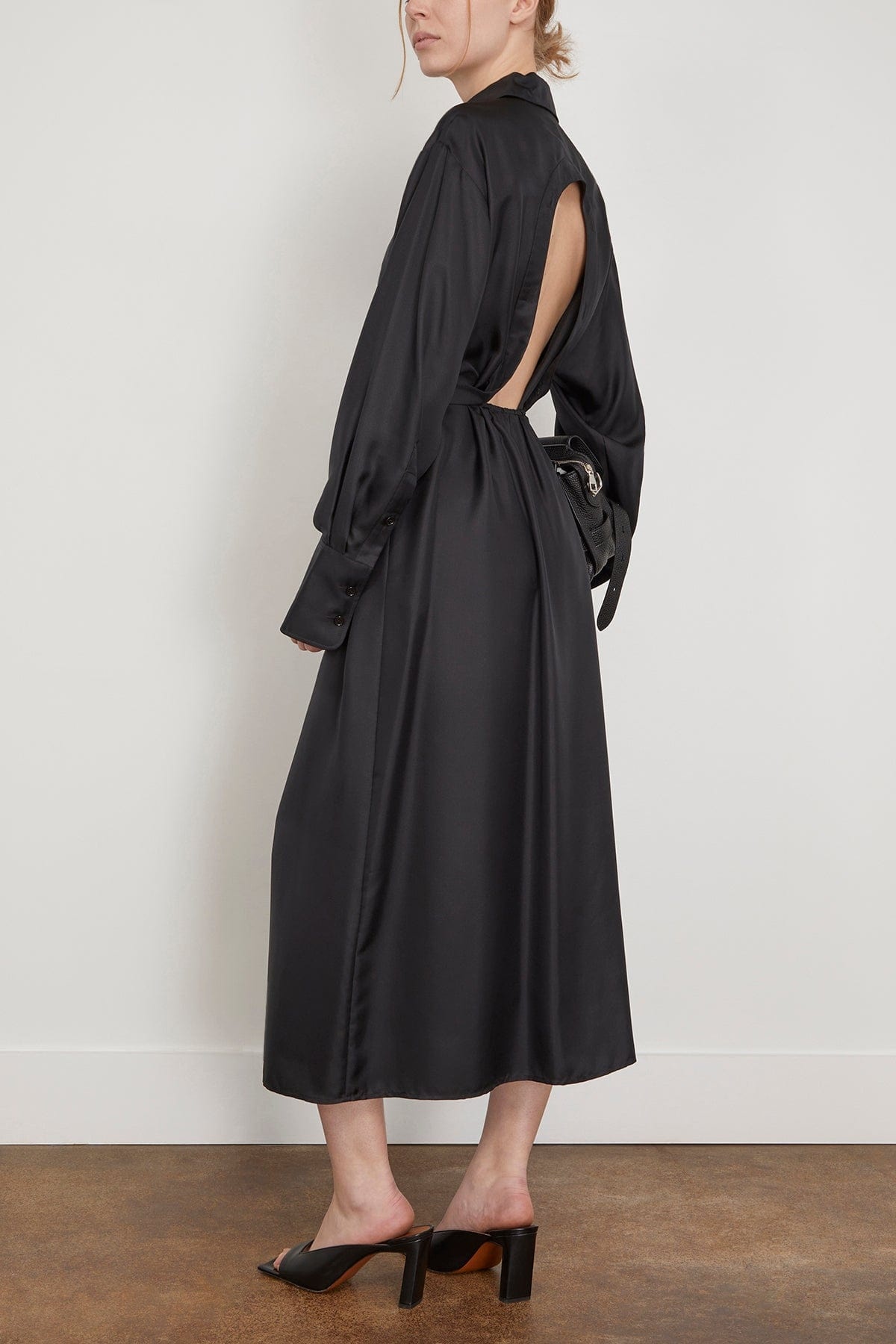 Silk Open Back Wrap Dress in Noir - 2