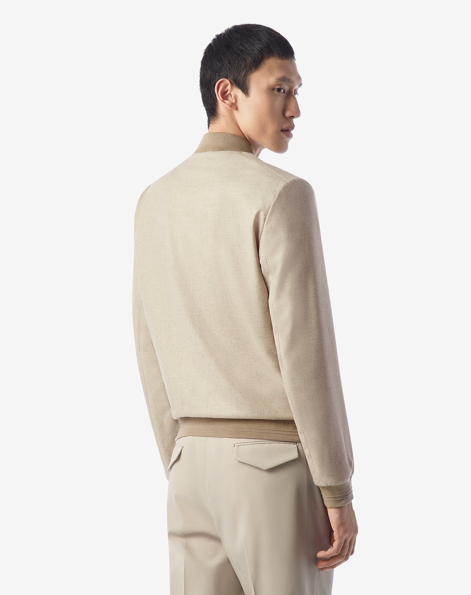 Beige silk and wool bomber jacket - 3