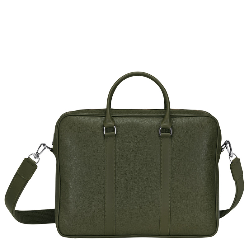 Le Foulonné M Briefcase Khaki - Leather 1