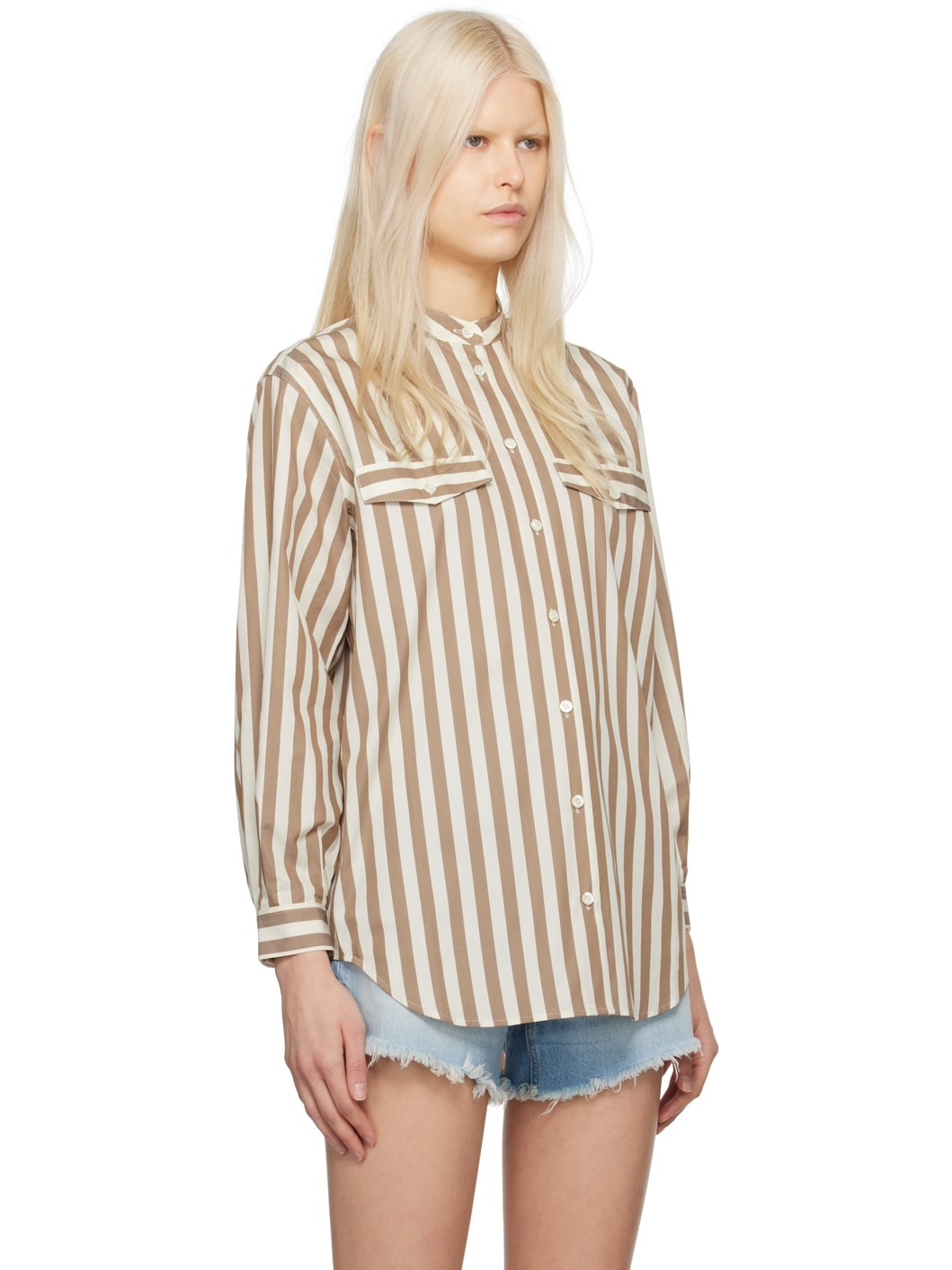 White & Brown Femme Pocket Shirt - 2