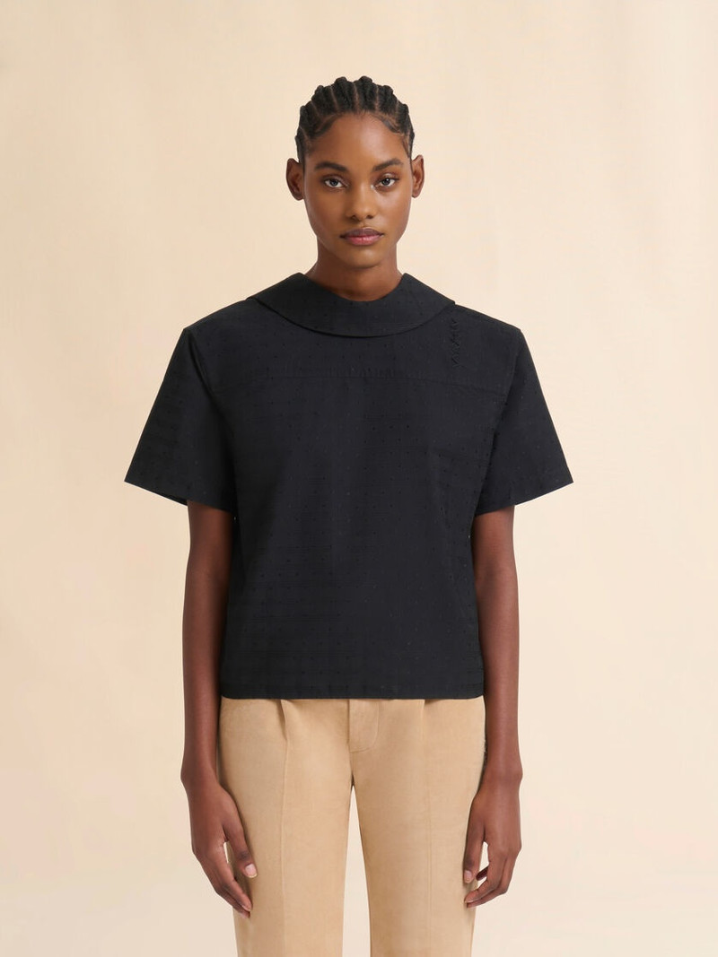 Marni BLACK COTTON-VISCOSE BACK-TO-FRONT SHIRT TOP WITH CHECK AND DOTS JACQUARD MOTIF outlook
