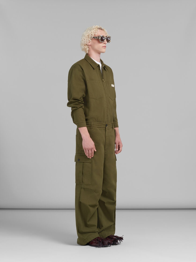 GREEN GABARDINE CARGO PANTS - 4