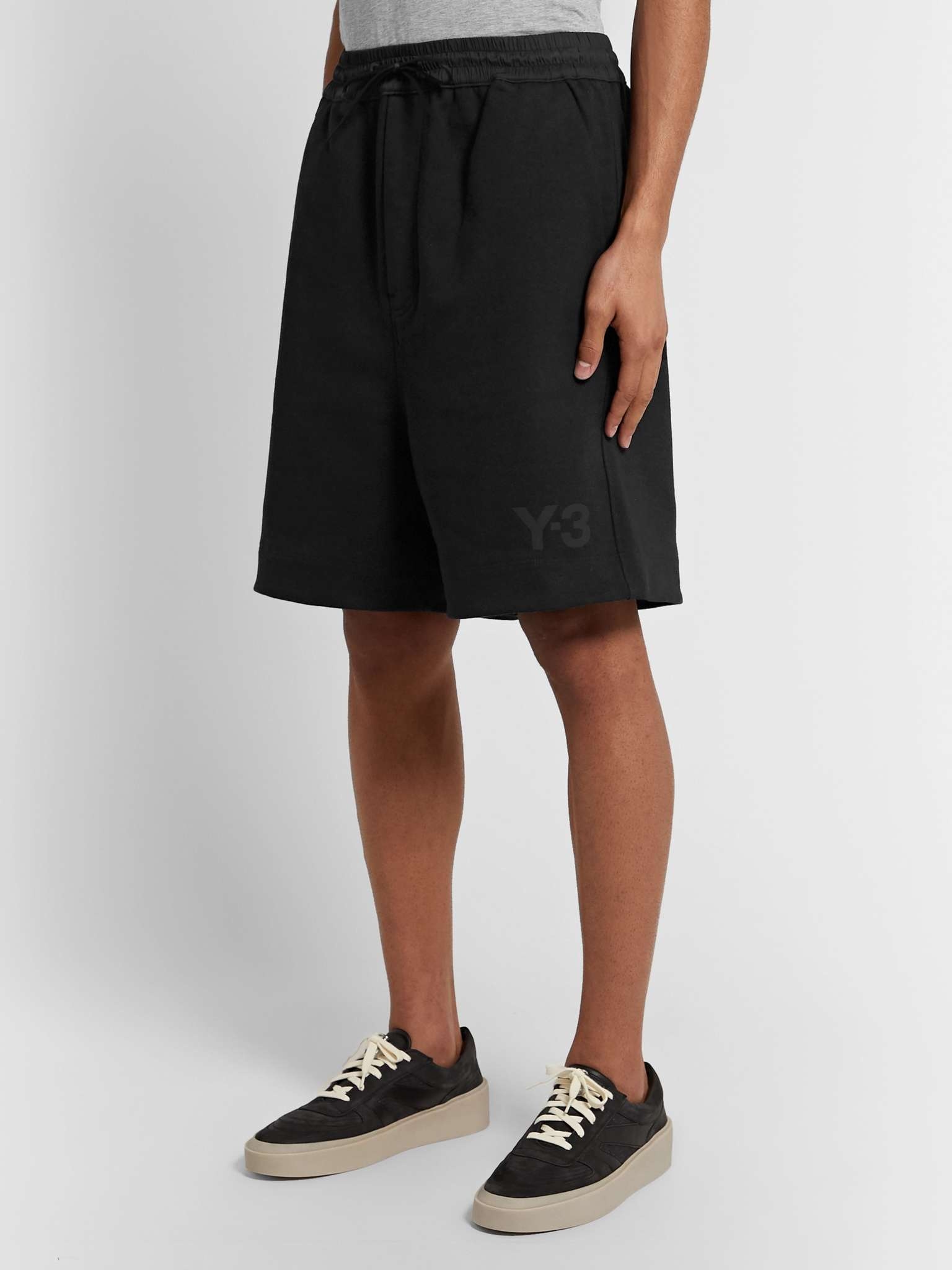 Wide-Leg Shell-Trimmed Loopback Cotton-Jersey Drawstring Shorts - 4