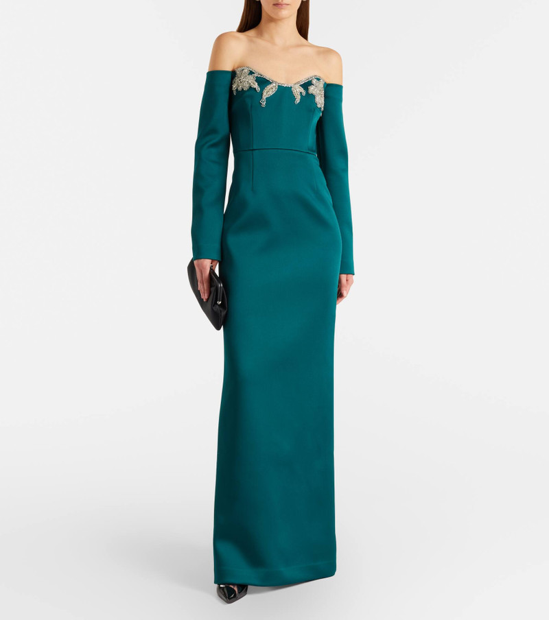 REBECCA VALLANCE Ellerie embellished off-shoulder gown outlook