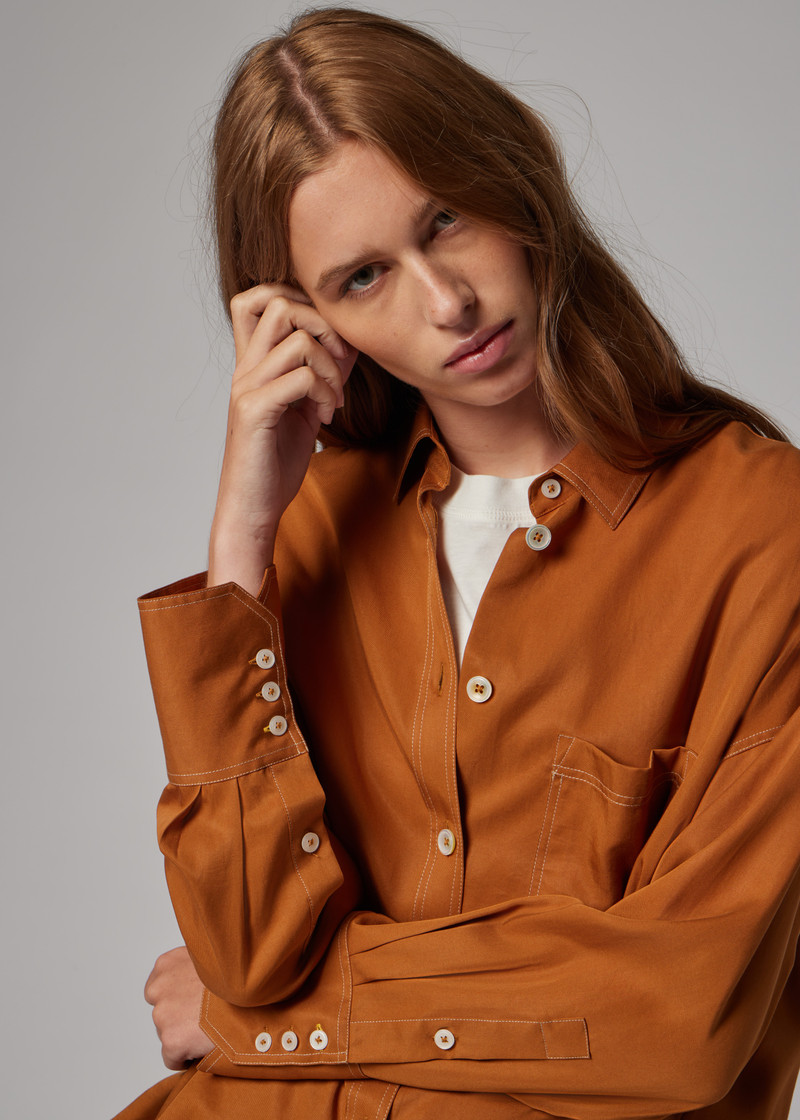 Women's Camel Shirt with Topstitching 6