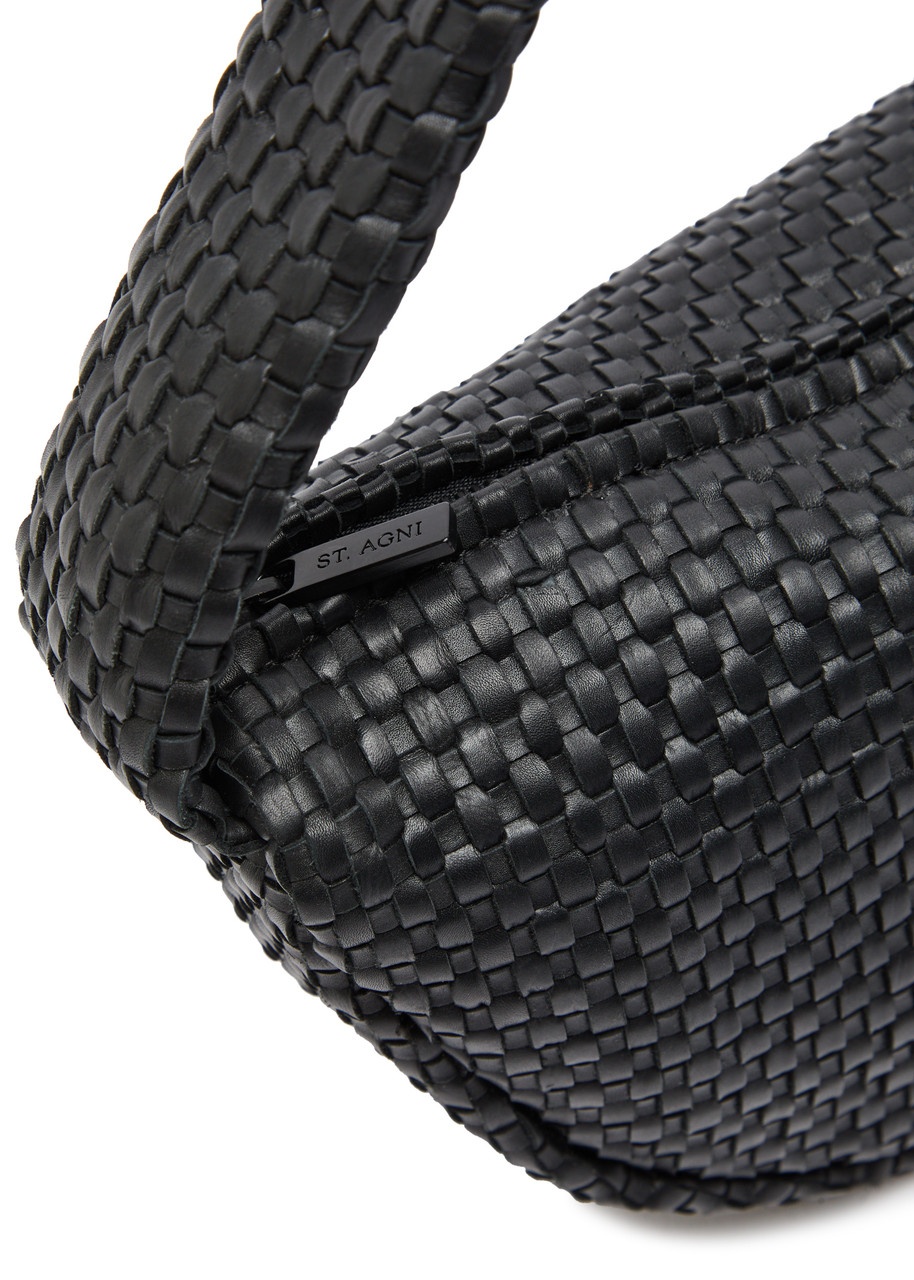 ST. Agni Latice Weave Crescent Leather Shoulder bag - 3