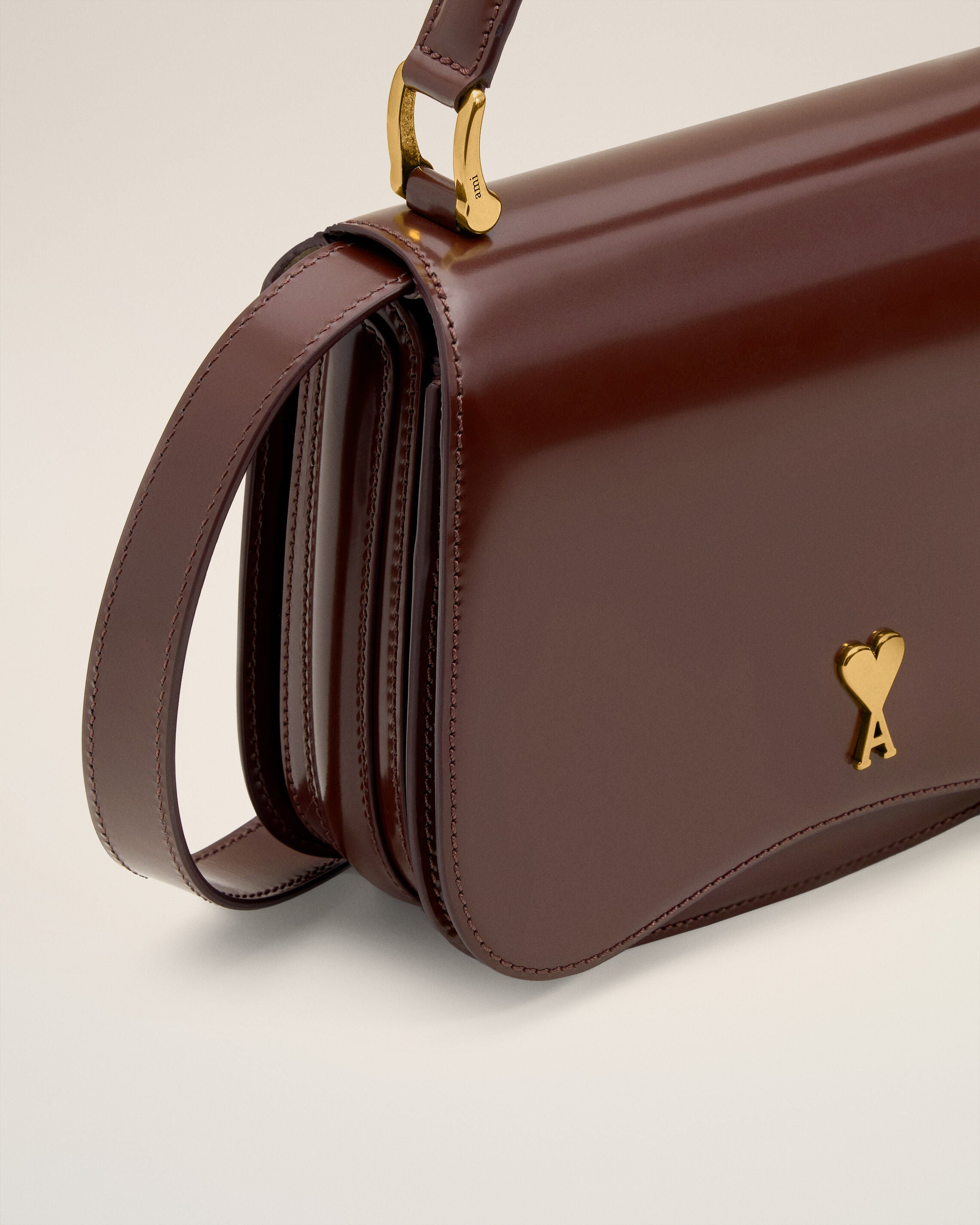 BURGUNDY GLAZED LEATHER HANDLE PARIS PARIS BAG - 5
