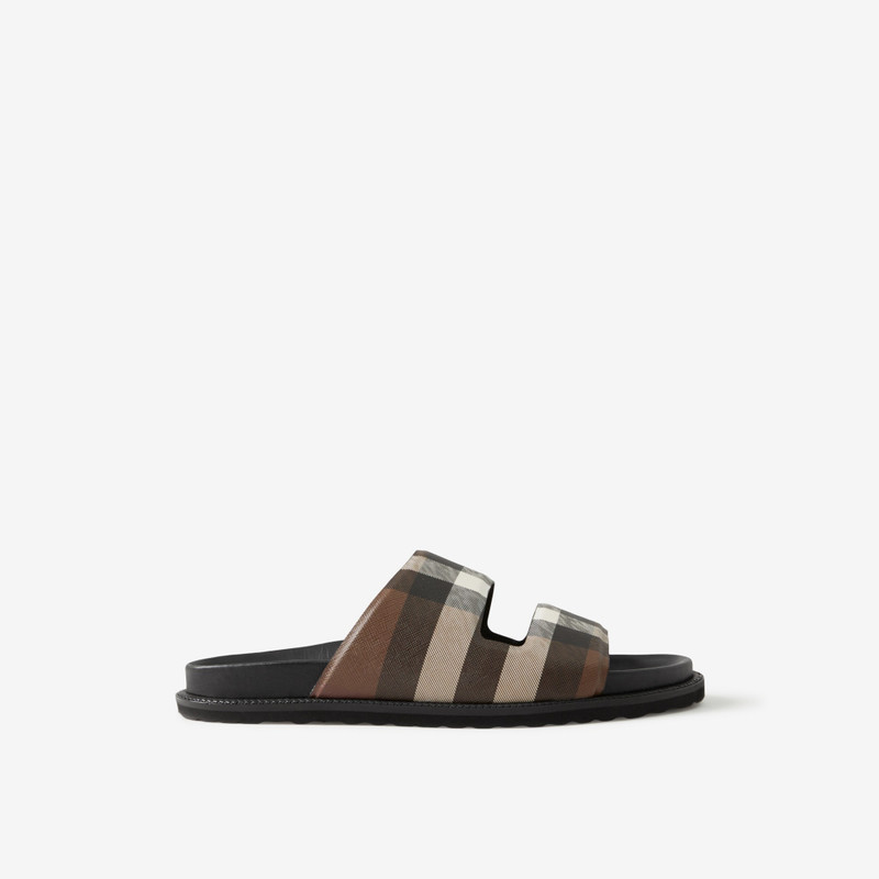 Cut-out Detail Check Cotton Canvas Slides - 1