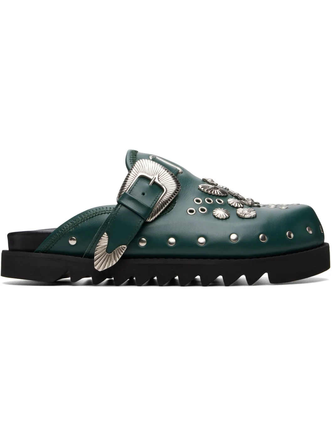 SSENSE Exclusive Green Eyelet Metal Sabot Slip-on Loafers - 1
